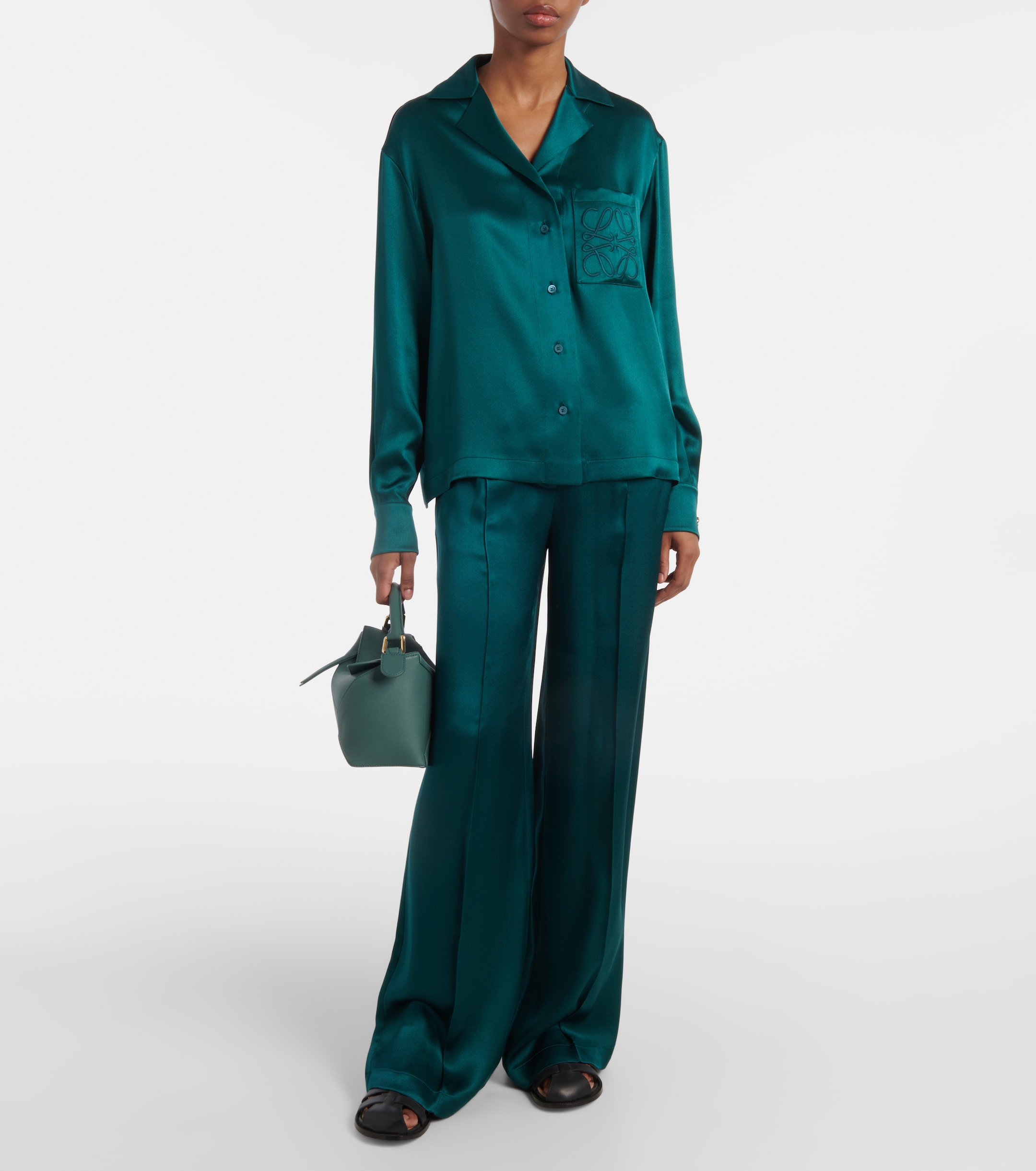 LOEWE パジャマシャツ シルク　size32 Loewe - Anagram silk satin pajama shirt | Plush
