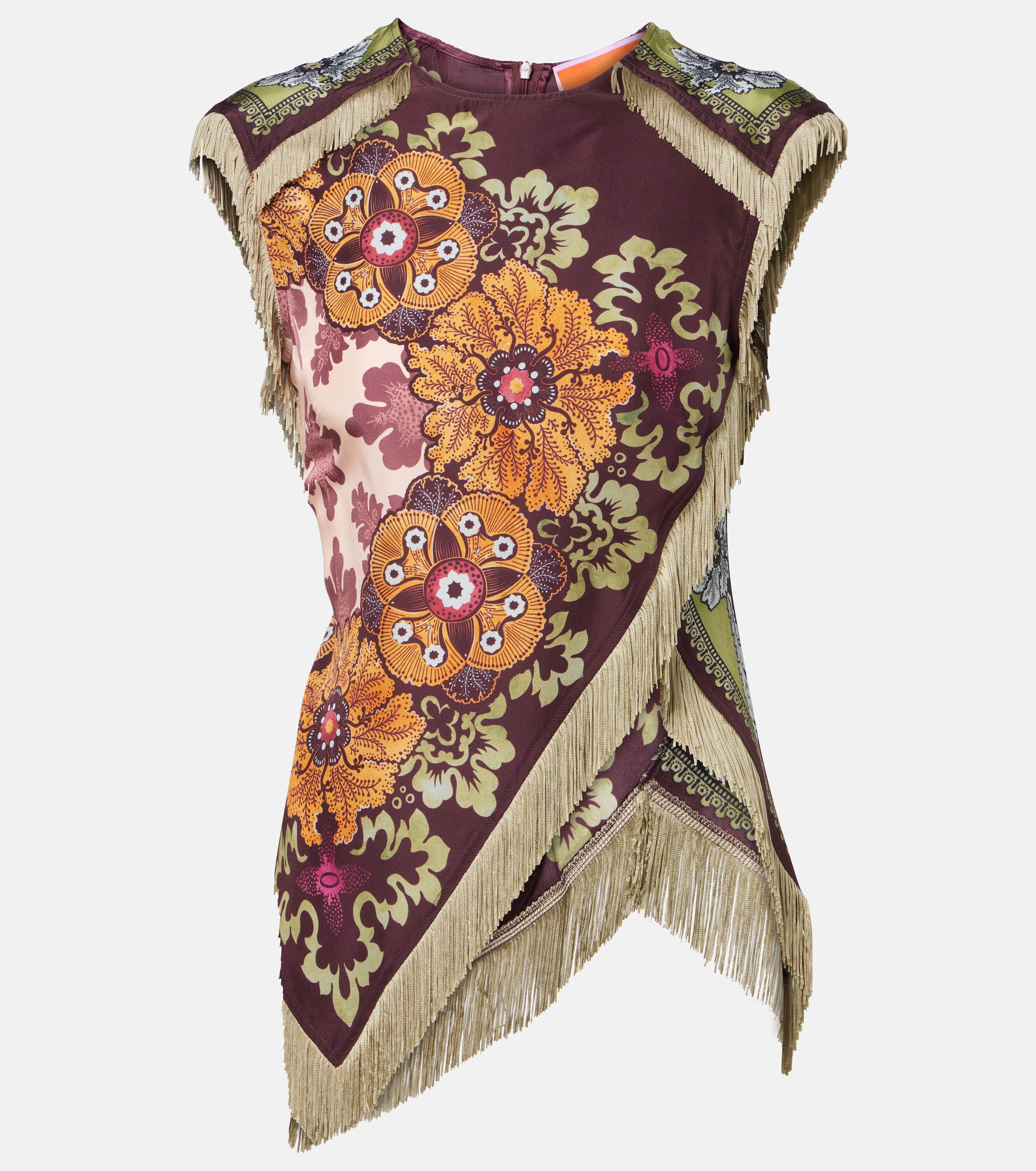 La DoubleJ Scarf floral fringed silk top