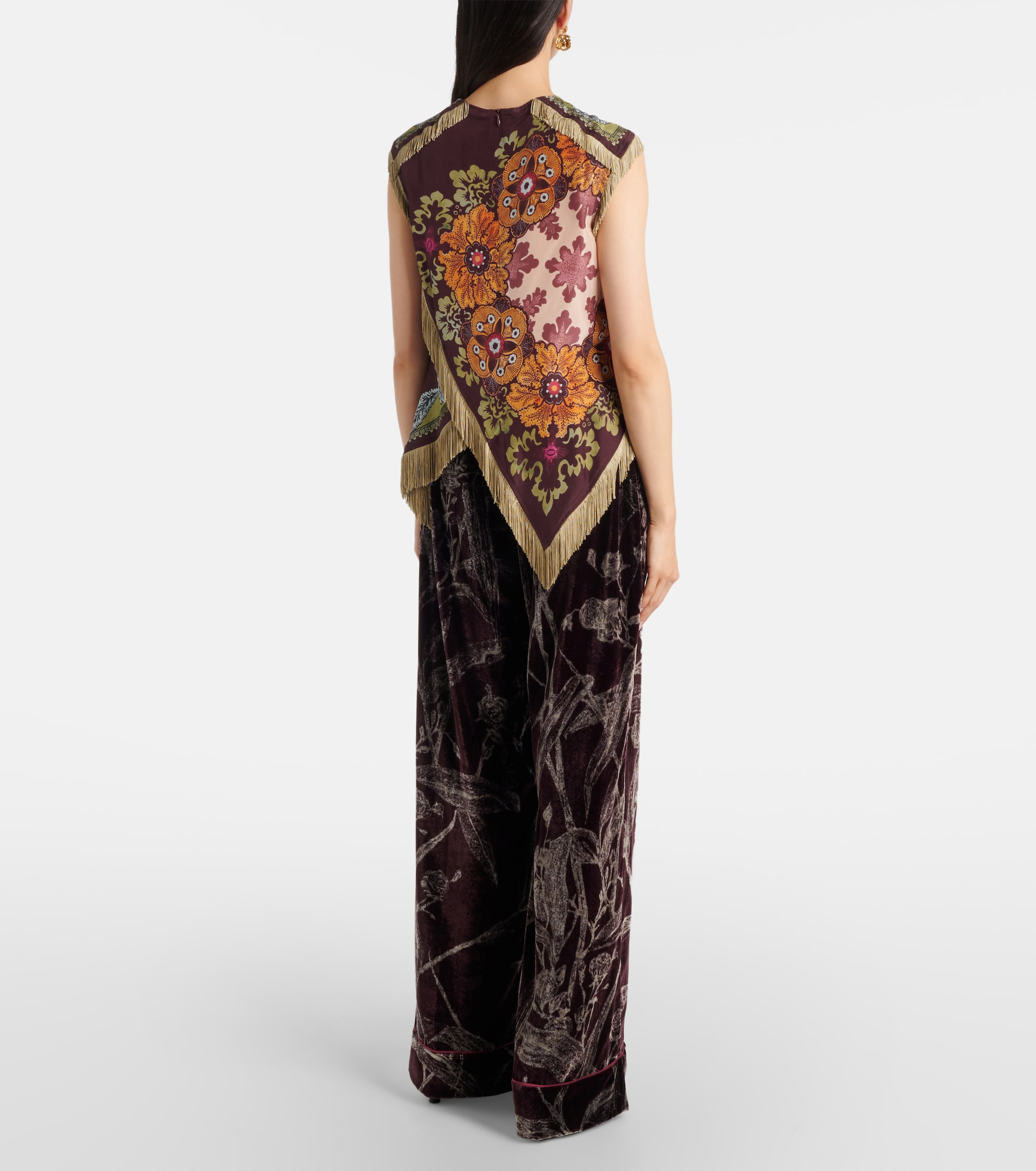 La DoubleJ Scarf floral fringed silk top