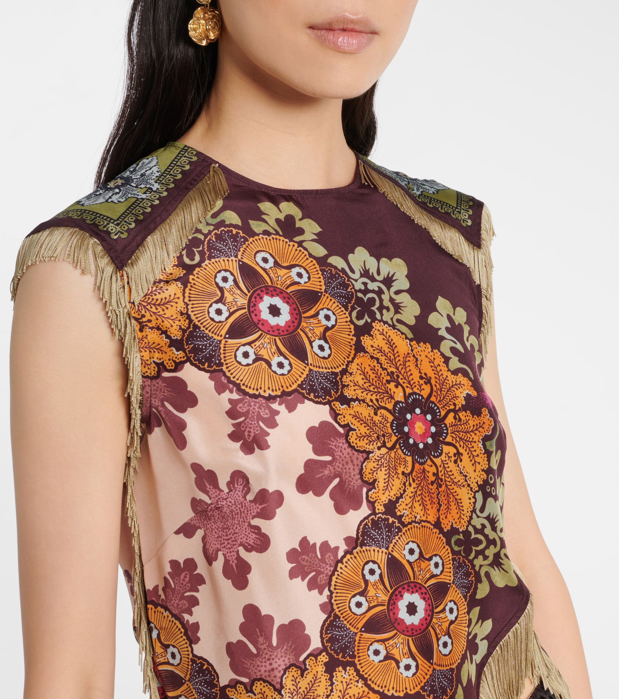 La DoubleJ Scarf floral fringed silk top