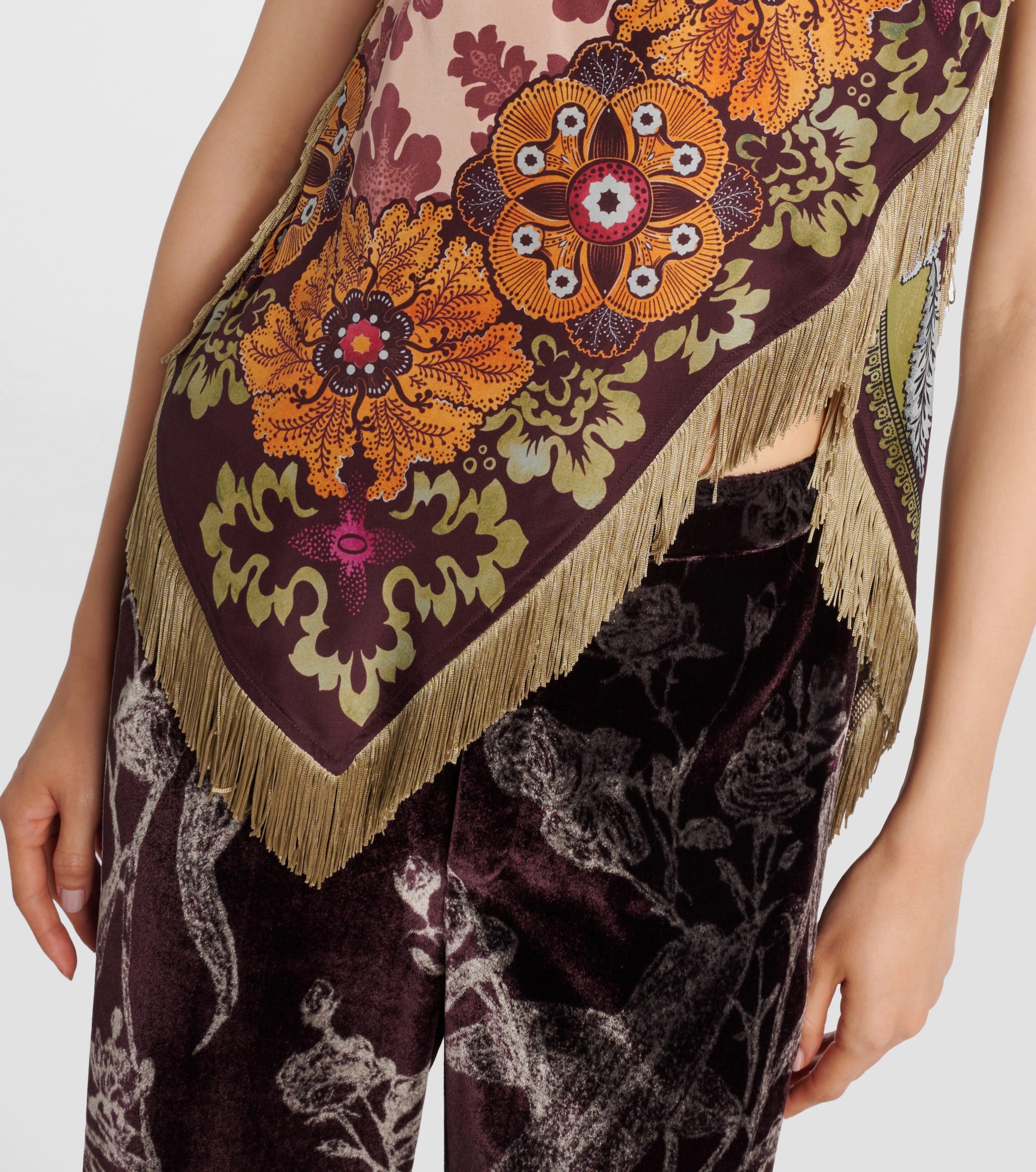 La DoubleJ Scarf floral fringed silk top