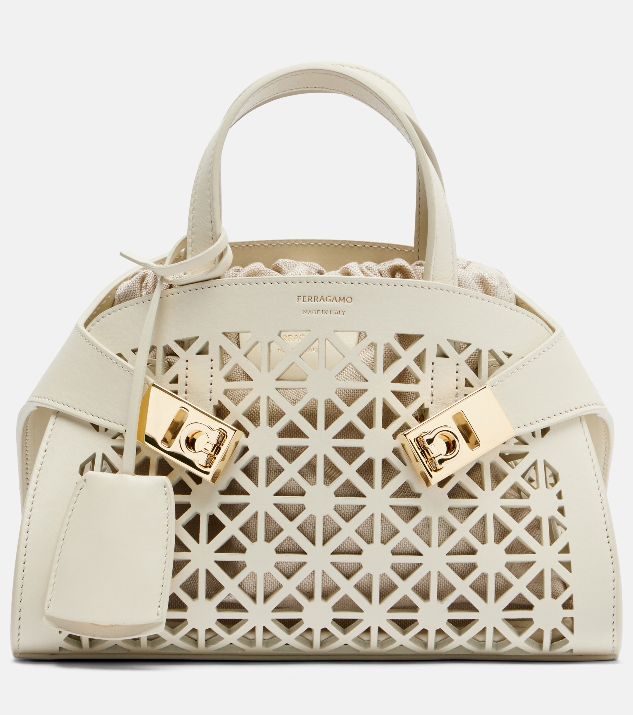 Ferragamo Hug Mini laser-cut leather top-handle bag