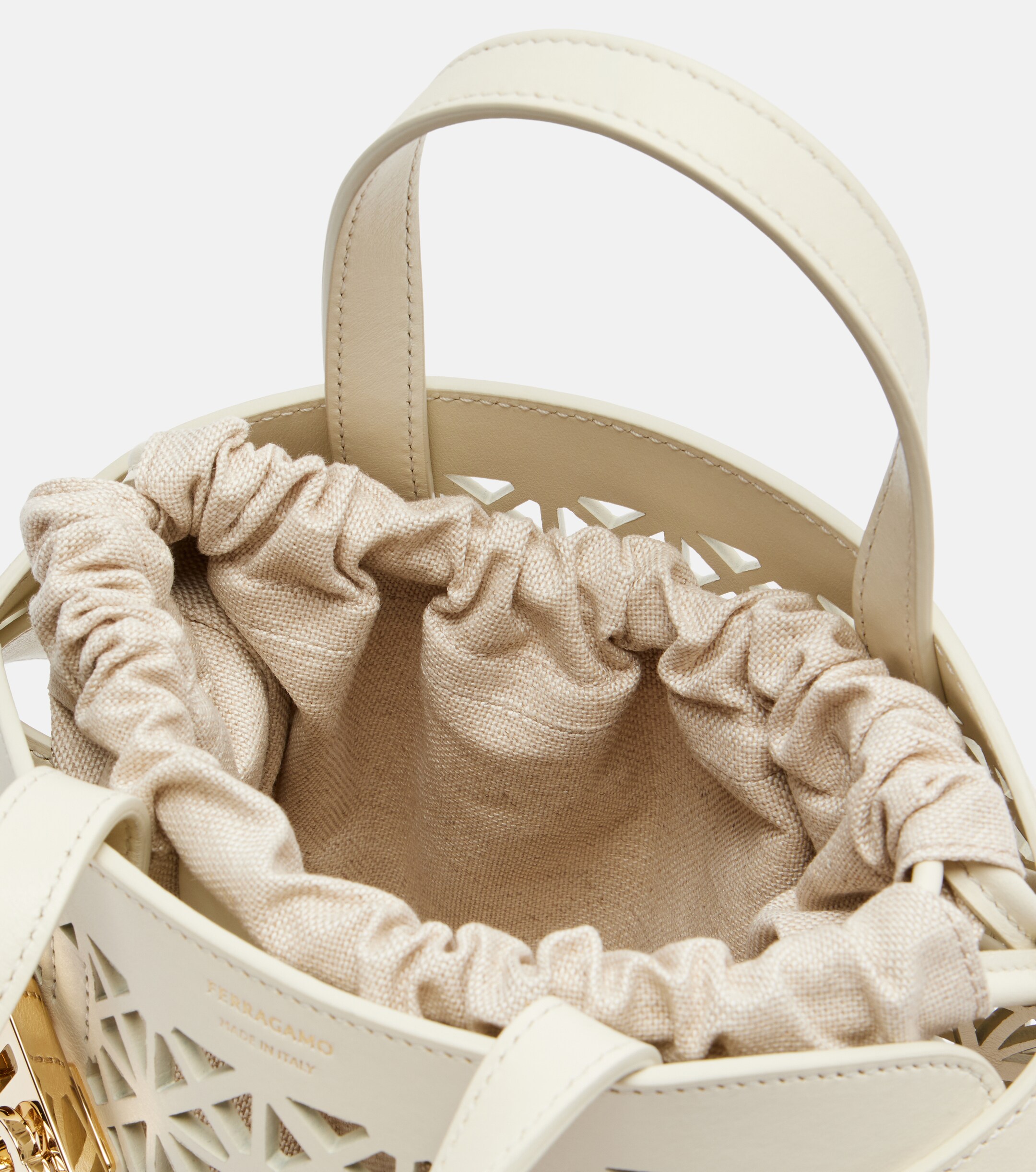 Ferragamo Hug Mini laser-cut leather top-handle bag