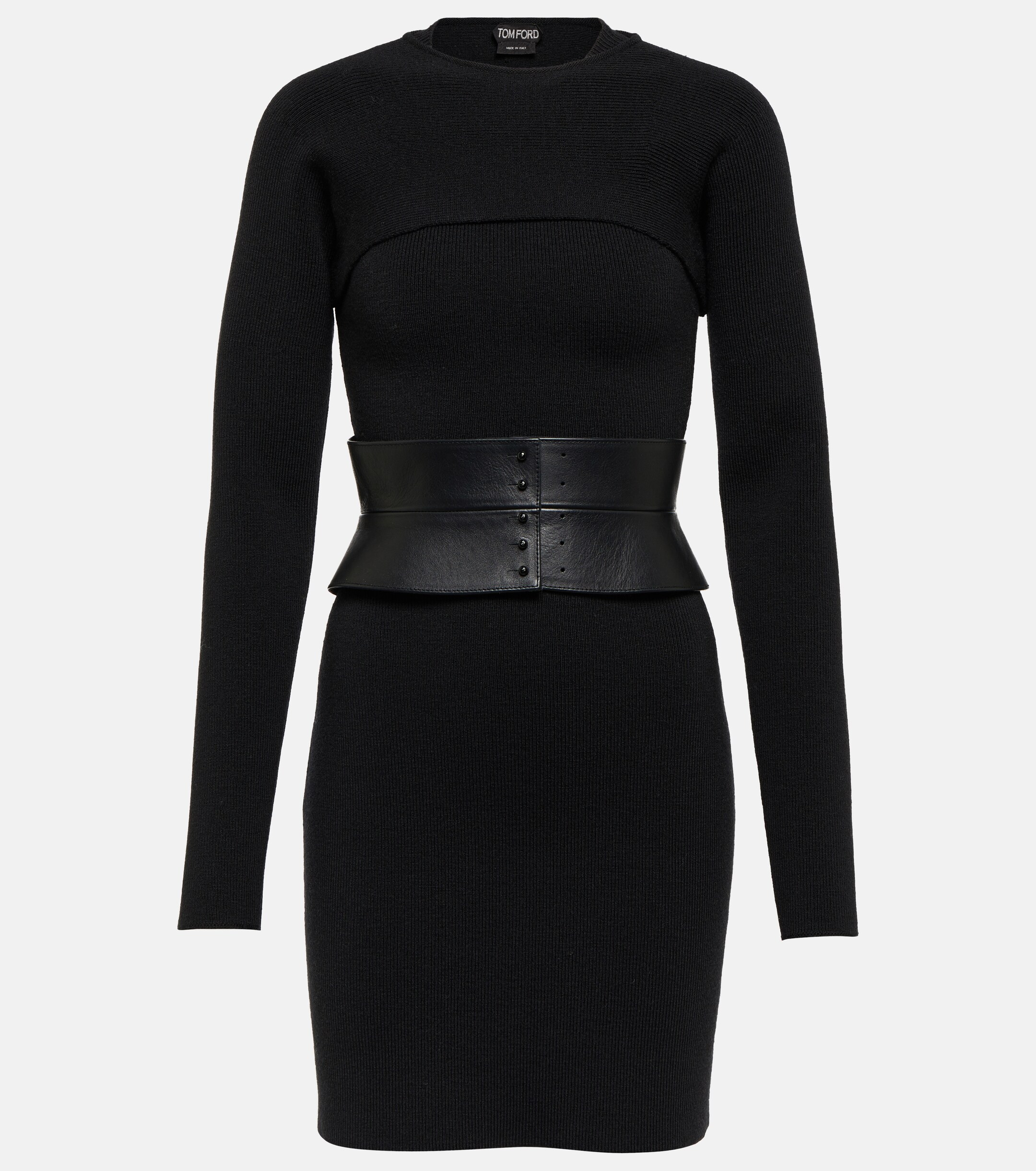 Tom Ford Belted wool-blend minidress thumbnail