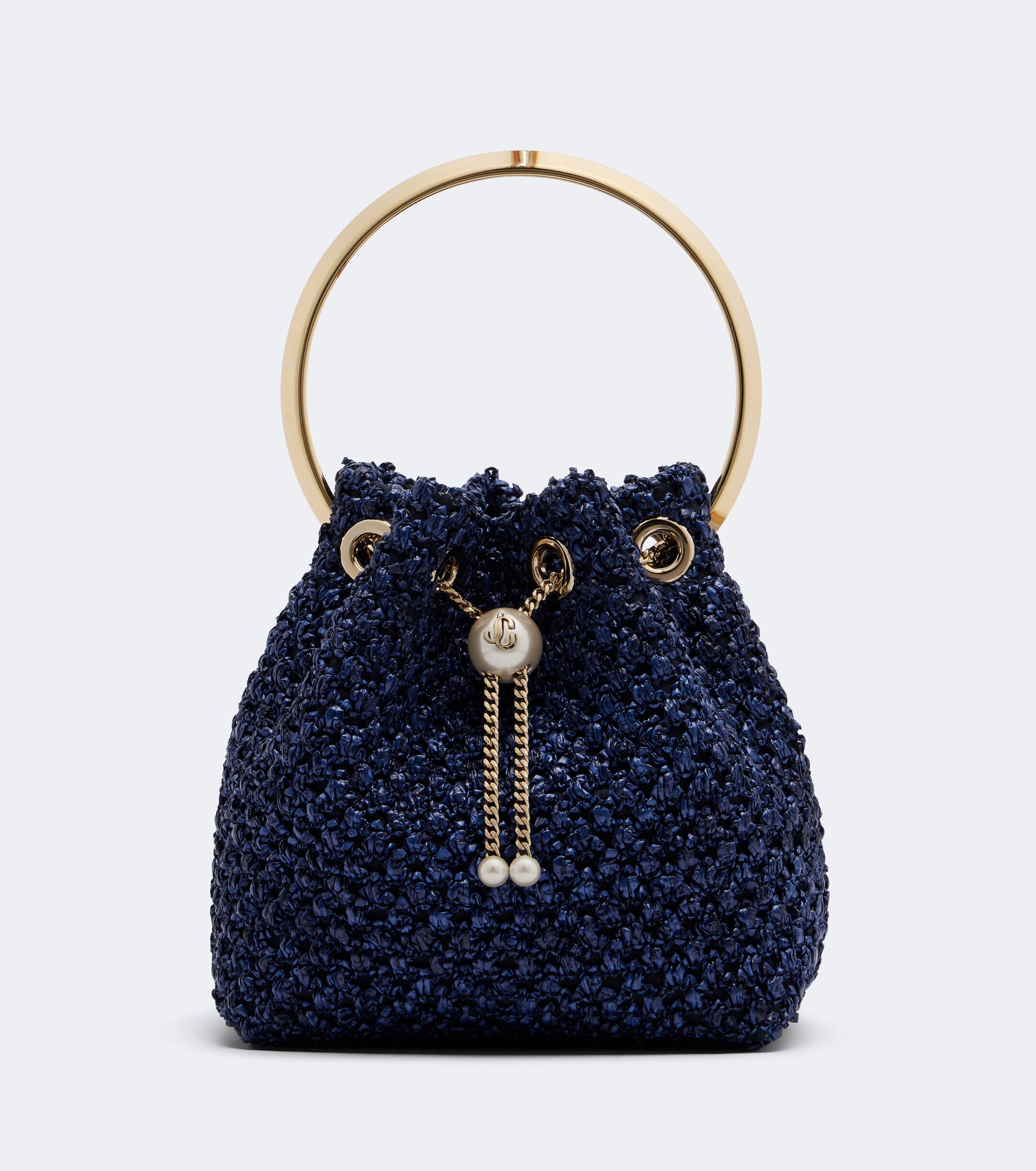 JIMMY CHOO Bon Bon raffia-effect bucket bag