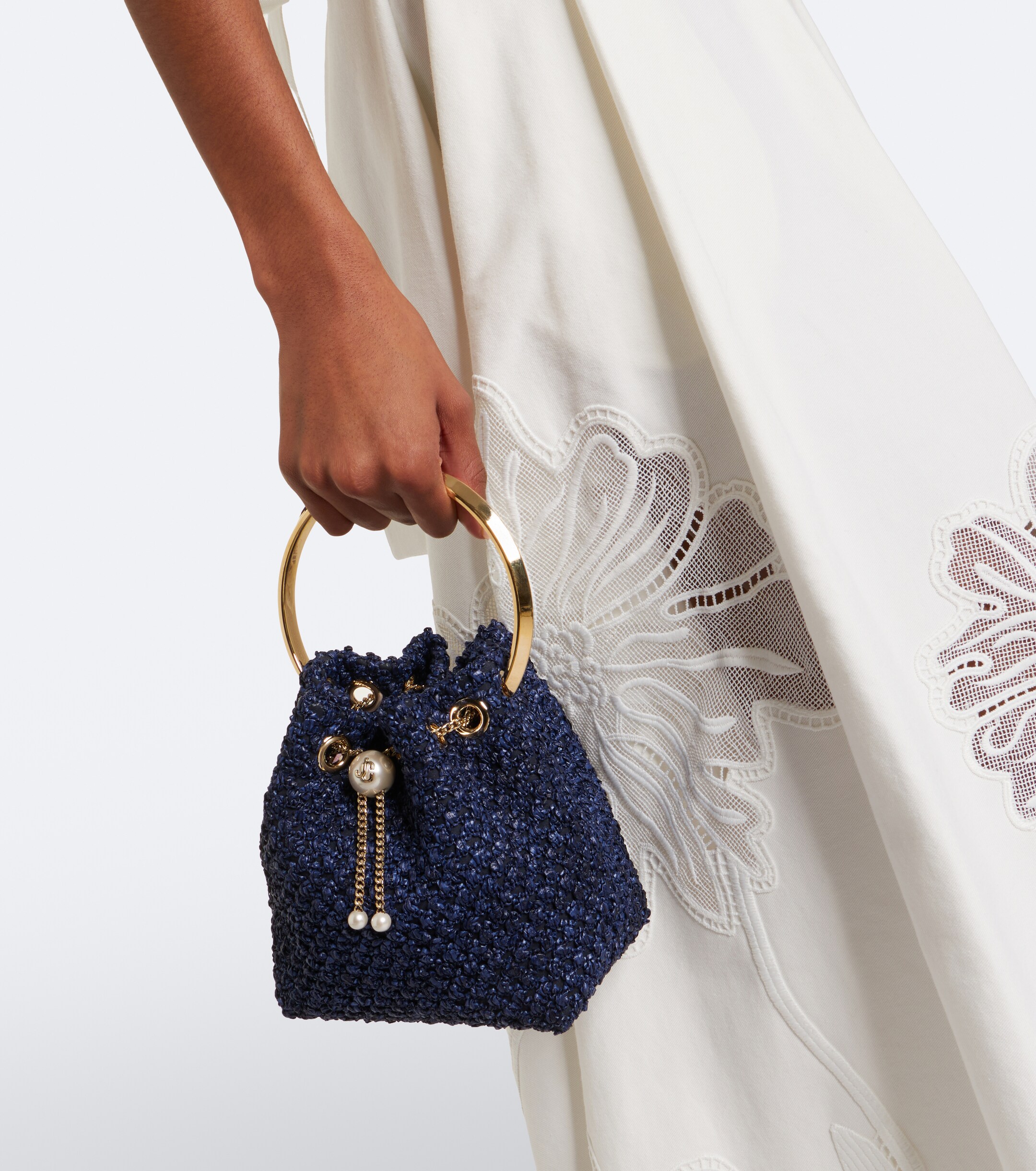 JIMMY CHOO Bon Bon raffia-effect bucket bag