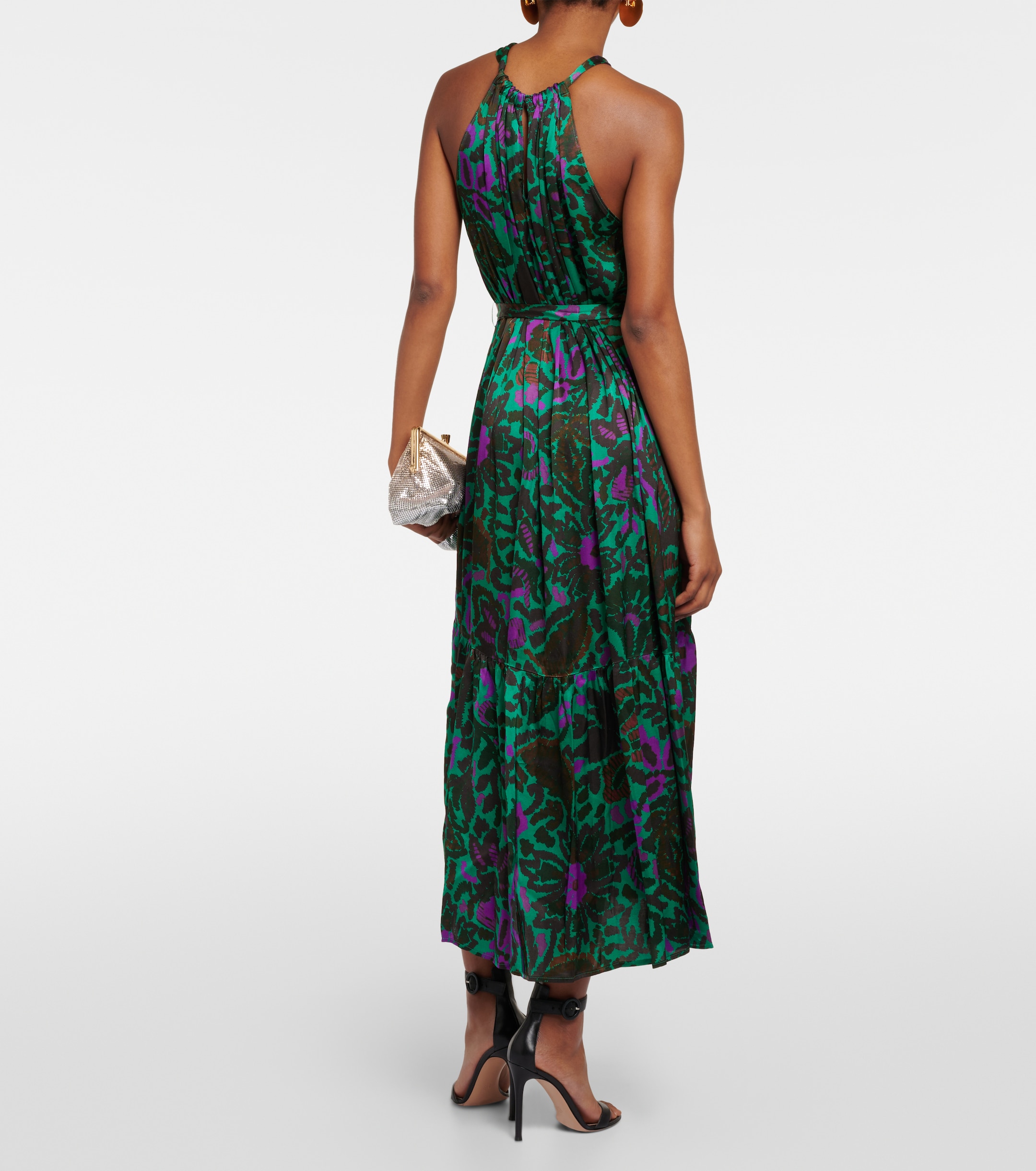 Velvet Kareese printed satin midi dress thumbnail