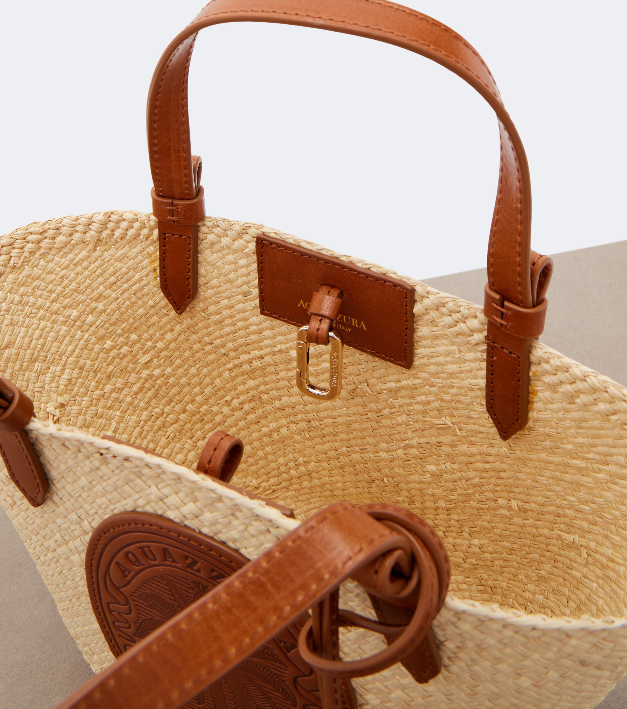AQUAZZURA Tropical Mini raffia top-handle bag