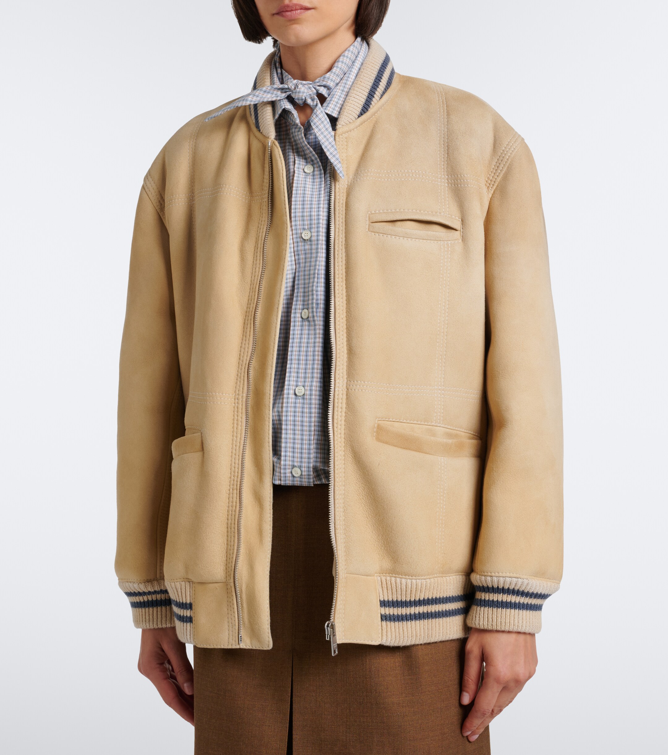 Prada Prada Wool-trimmed shearling bomber jacket
