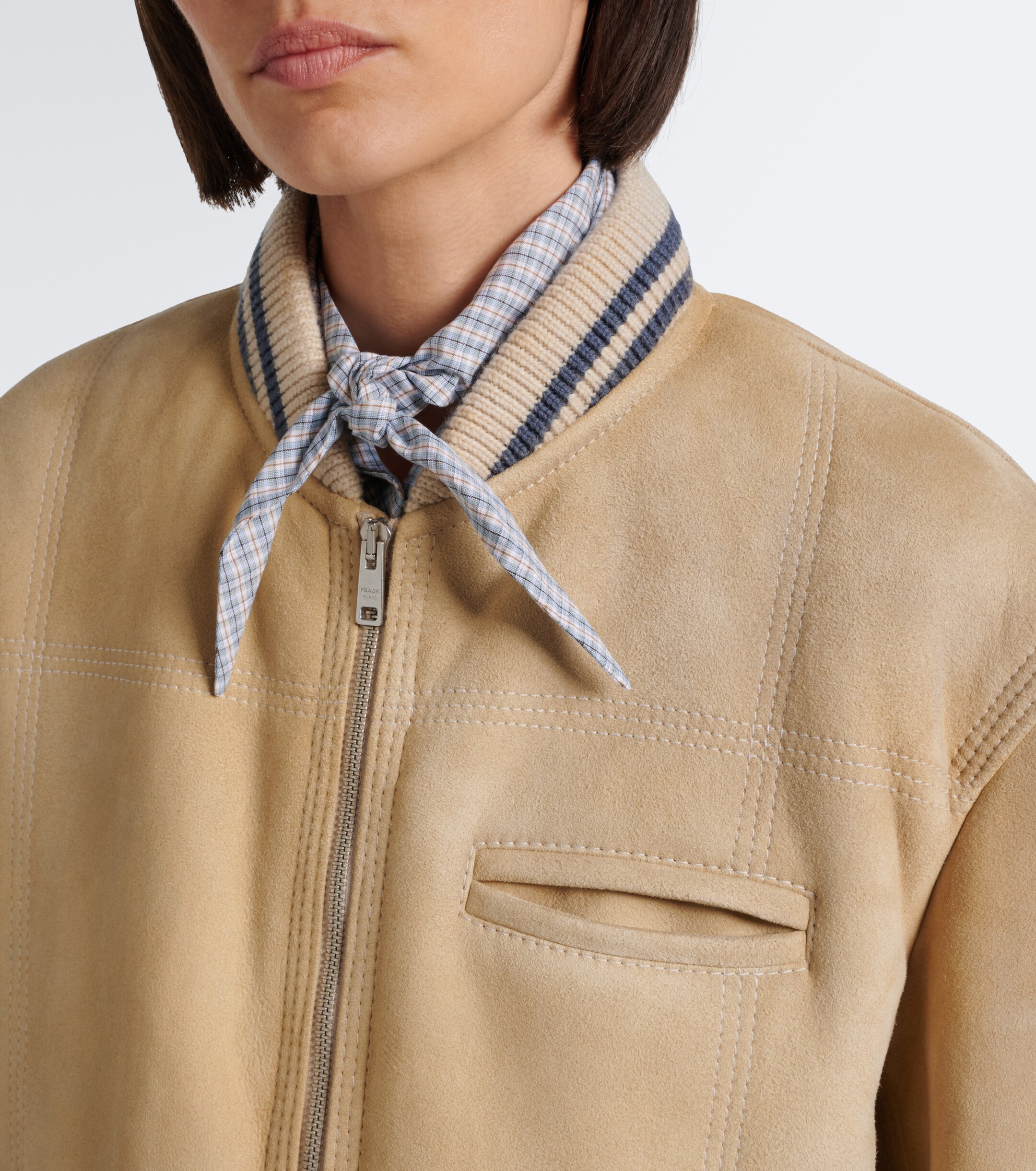 Prada Prada Wool-trimmed shearling bomber jacket