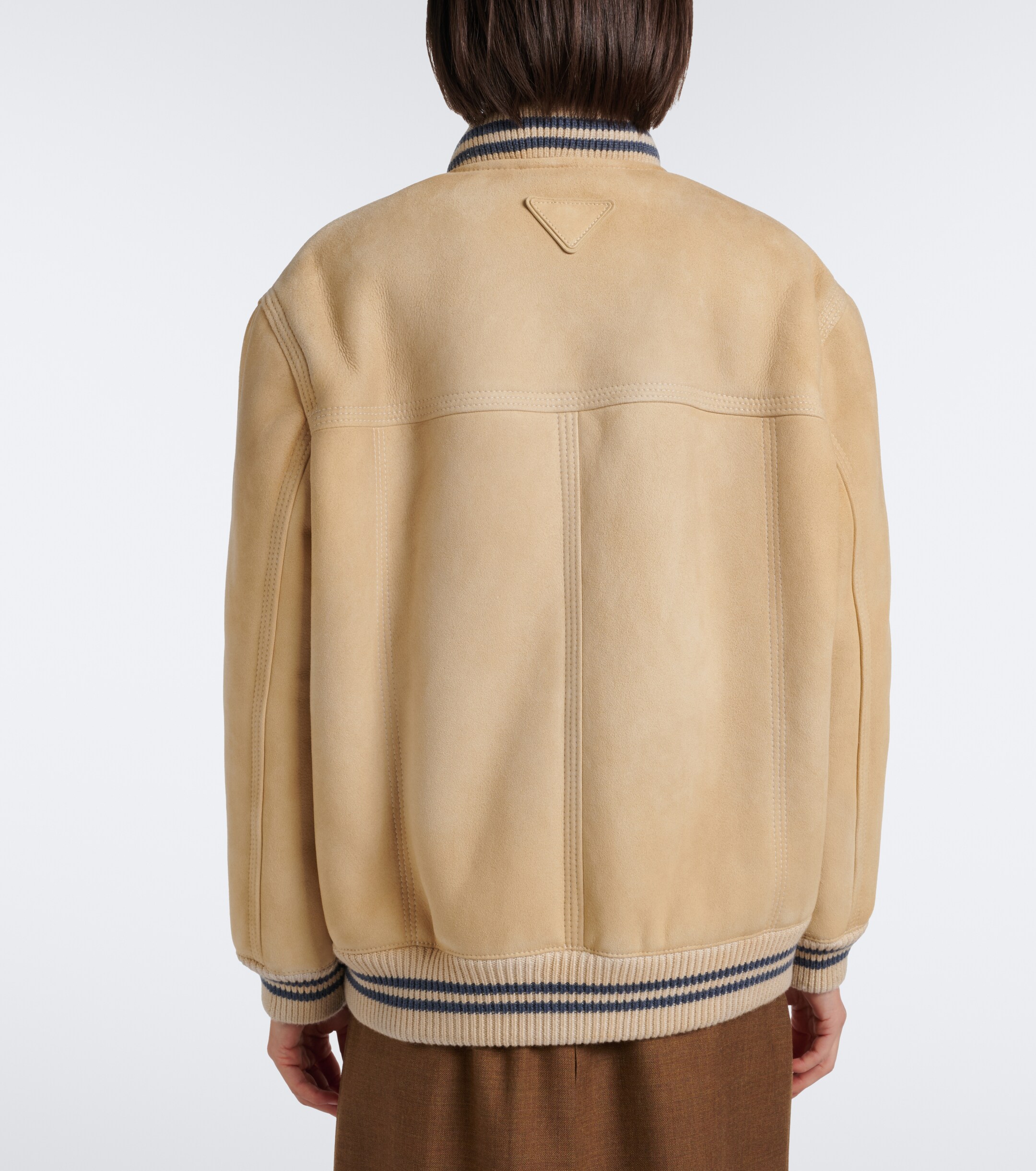 Prada Prada Wool-trimmed shearling bomber jacket