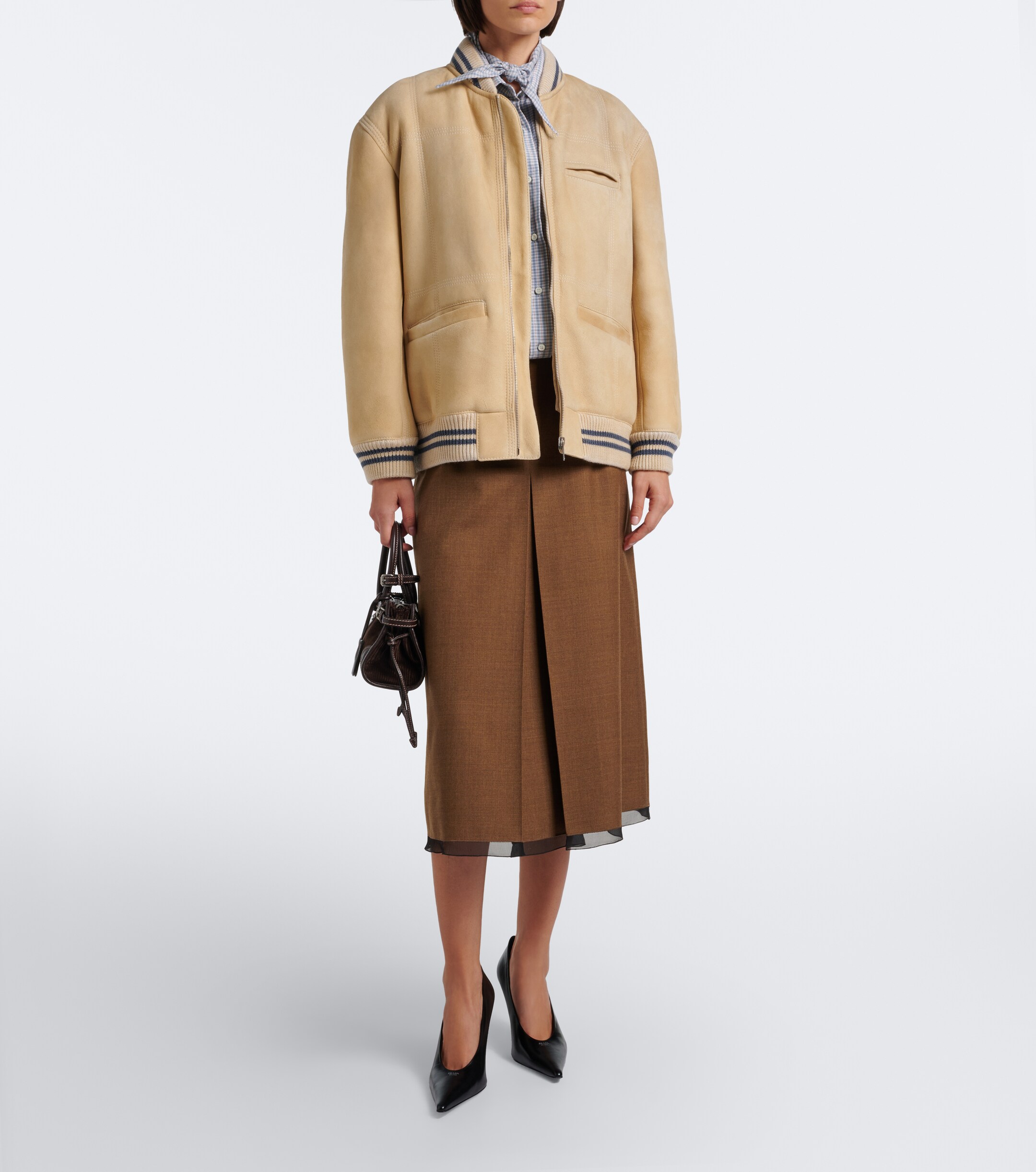 Prada Prada Wool-trimmed shearling bomber jacket