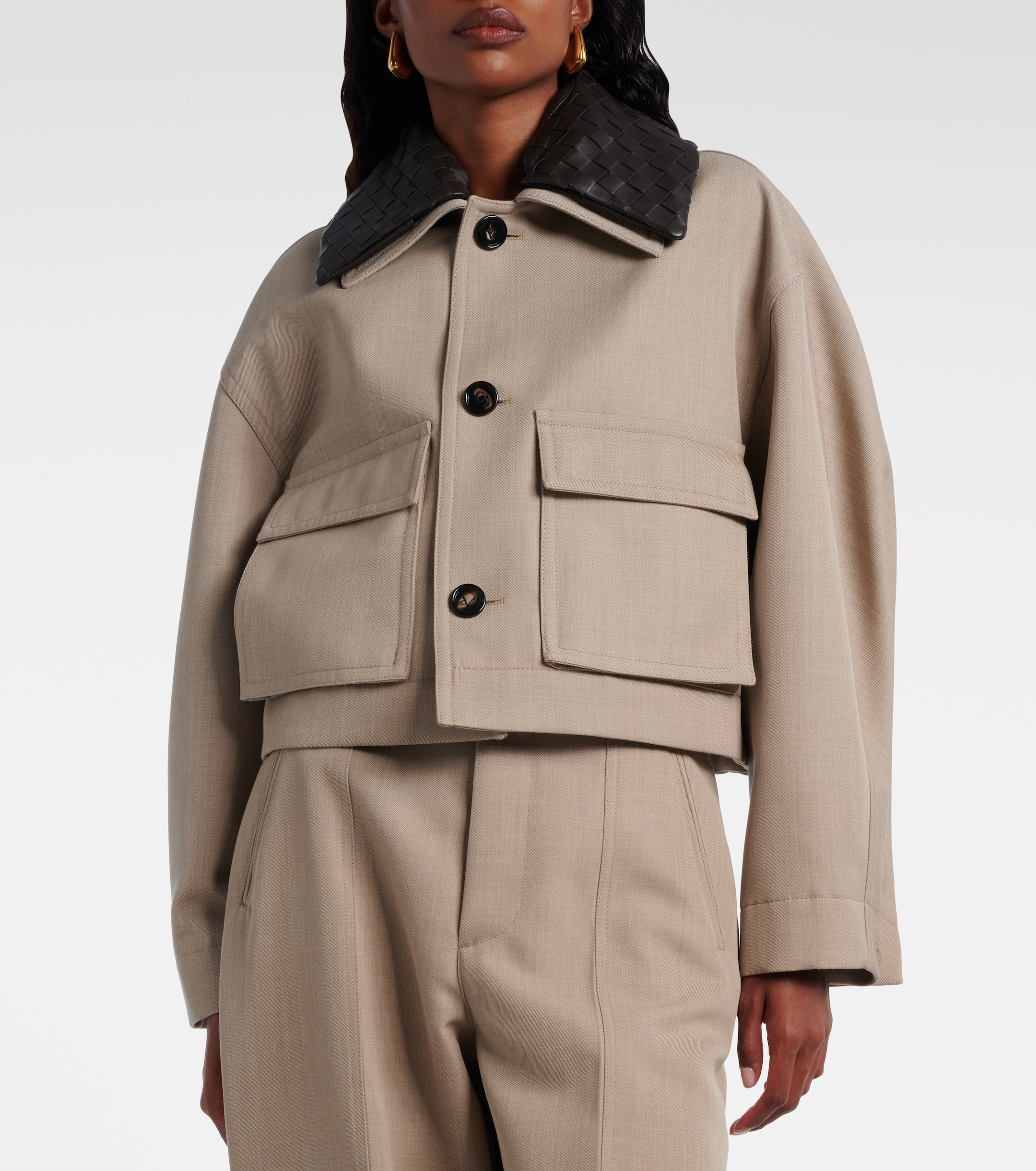Bottega Veneta - Cropped leather-trimmed wool jacket | Plush