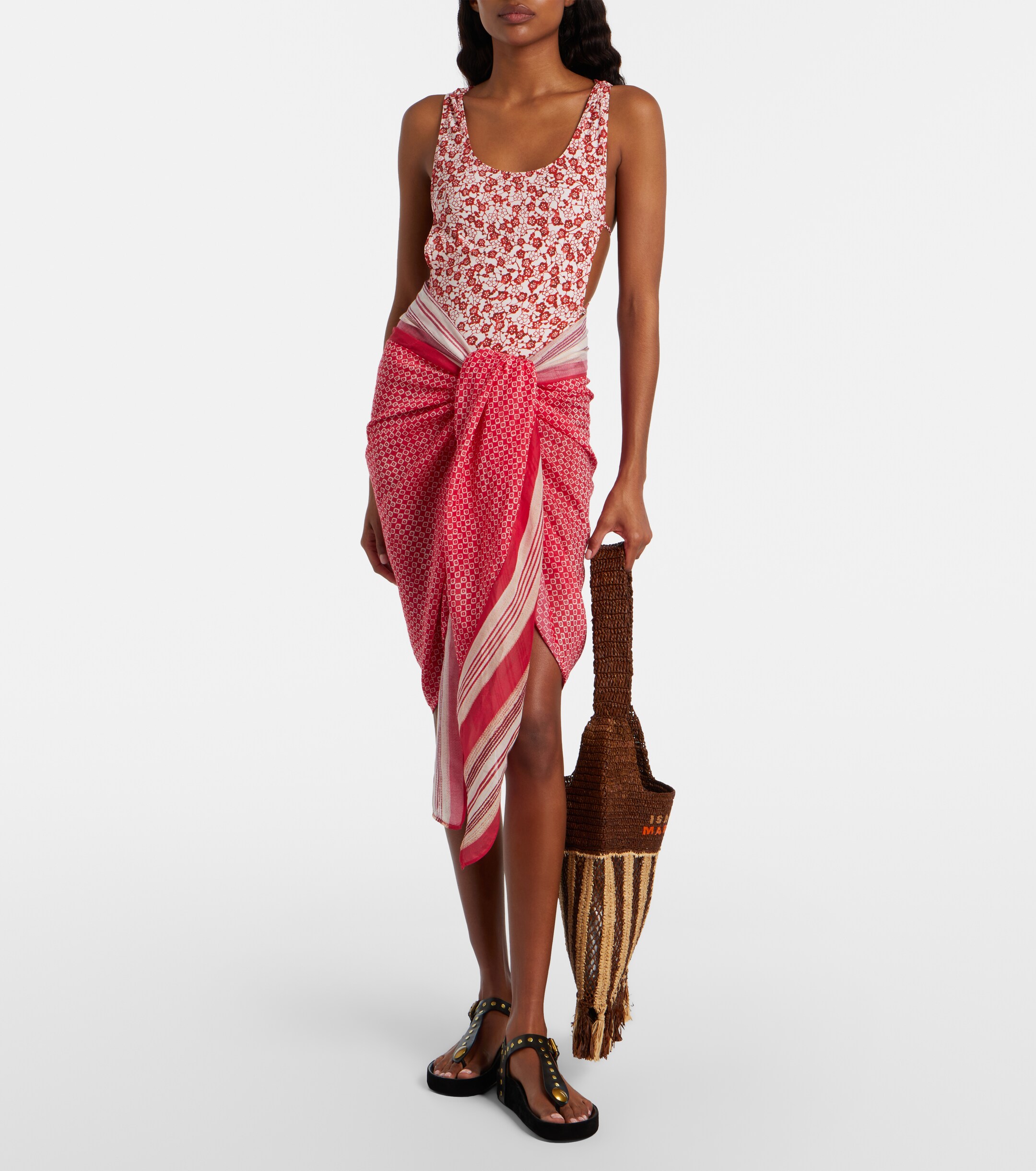 Isabel Marant Praia striped raffia tote bag
