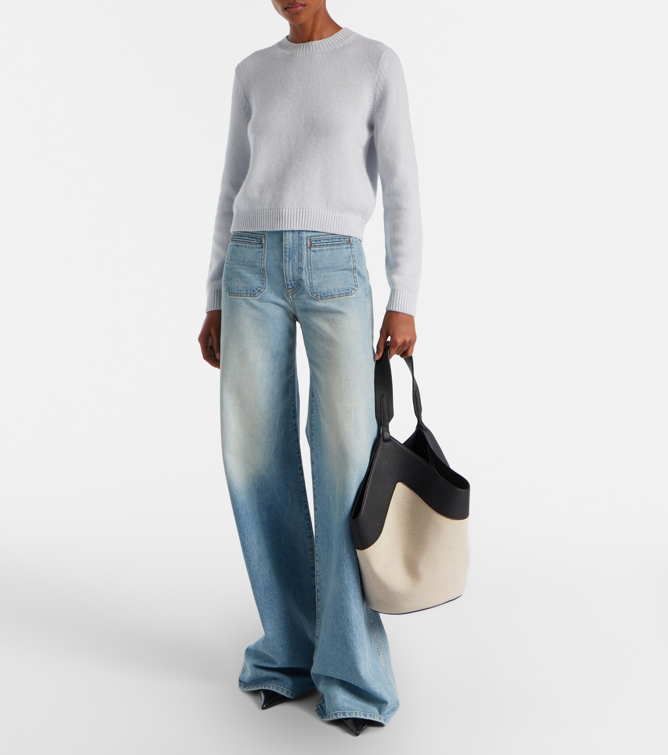 KHAITE Lotus Medium leather-trimmed canvas tote bag