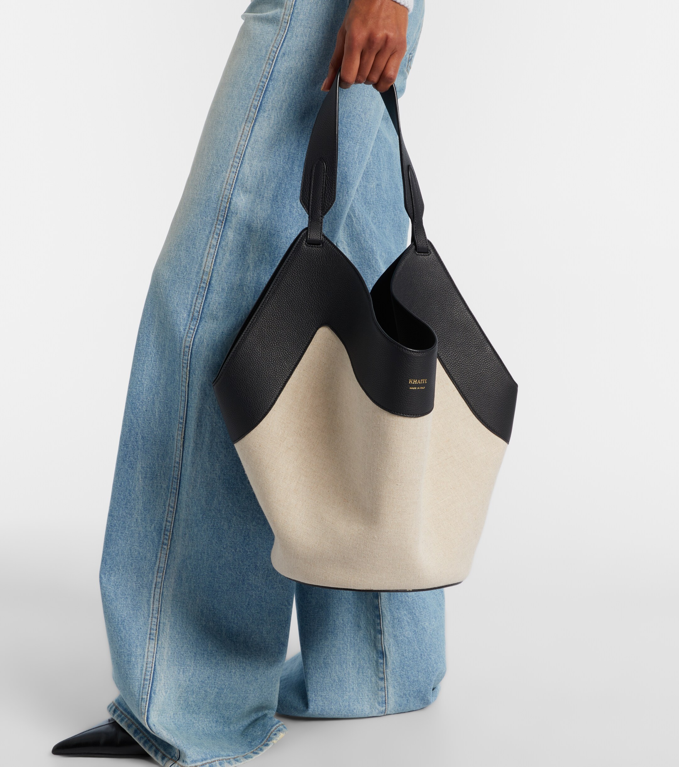 KHAITE Lotus Medium leather-trimmed canvas tote bag