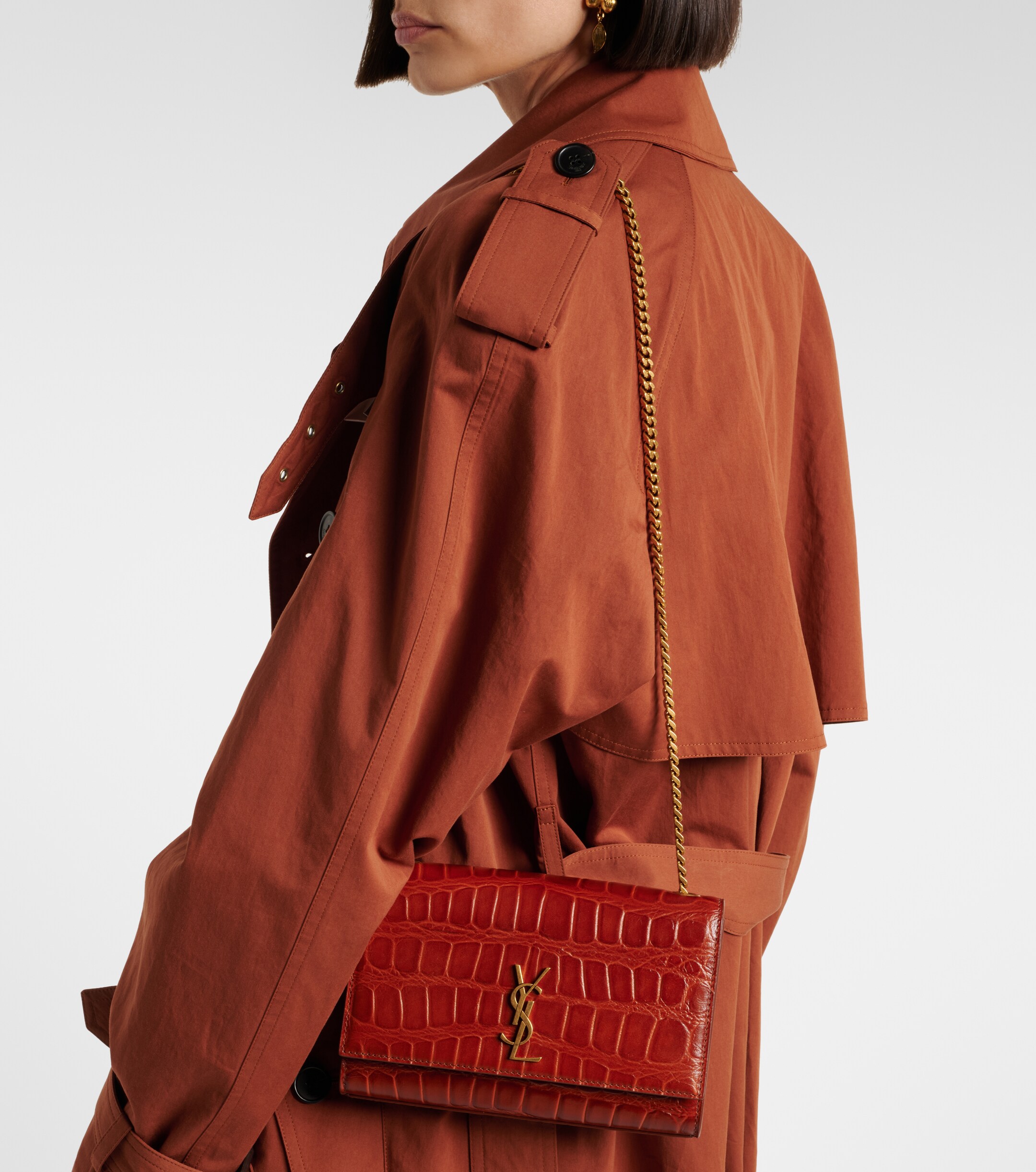 Saint Laurent Kate Small croc-effect leather shoulder bag