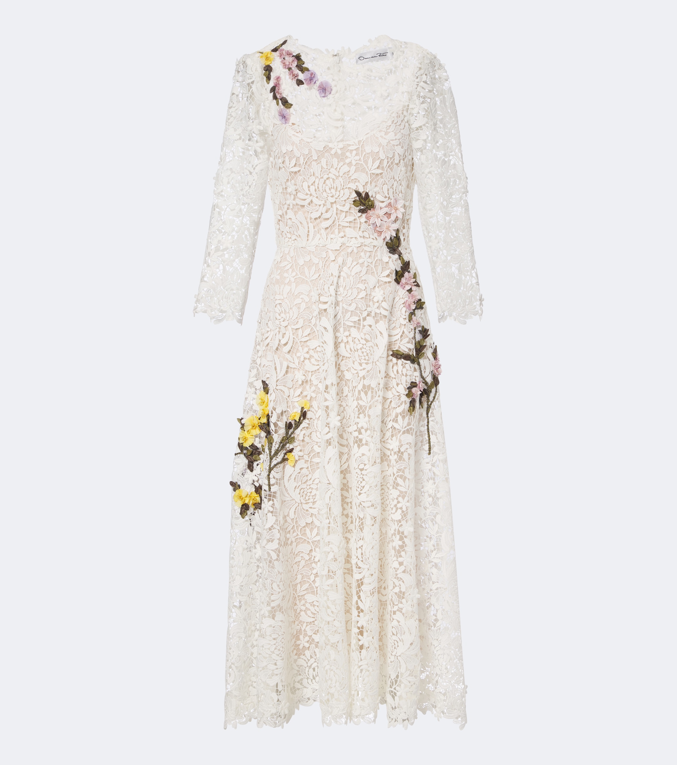 Oscar de la Renta Oscar de la Renta Floral-appliqué guipure lace midi dress