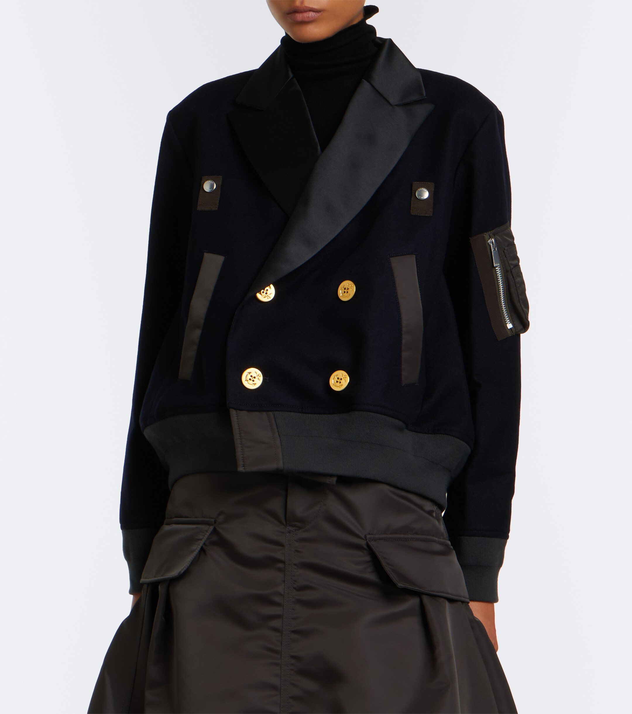 Sacai Sacai Paneled wool flannel and twill jacket