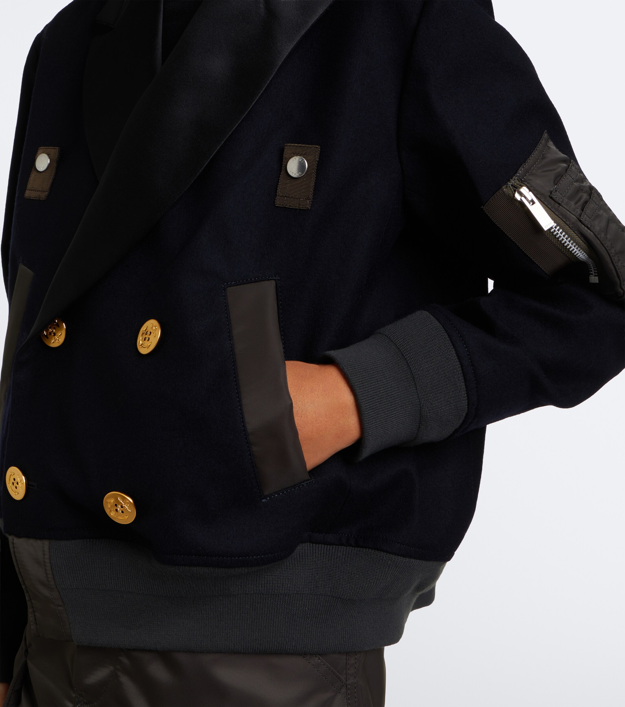 Sacai Sacai Paneled wool flannel and twill jacket