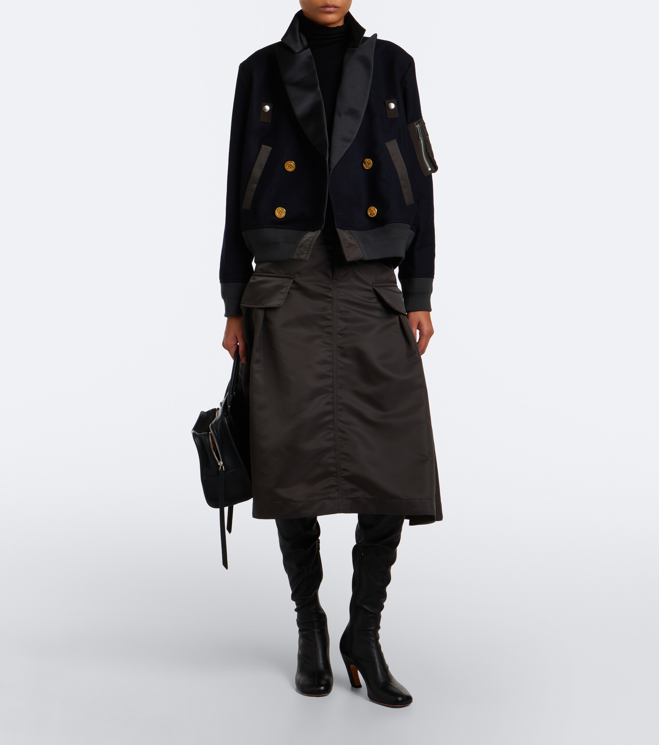Sacai Sacai Paneled wool flannel and twill jacket