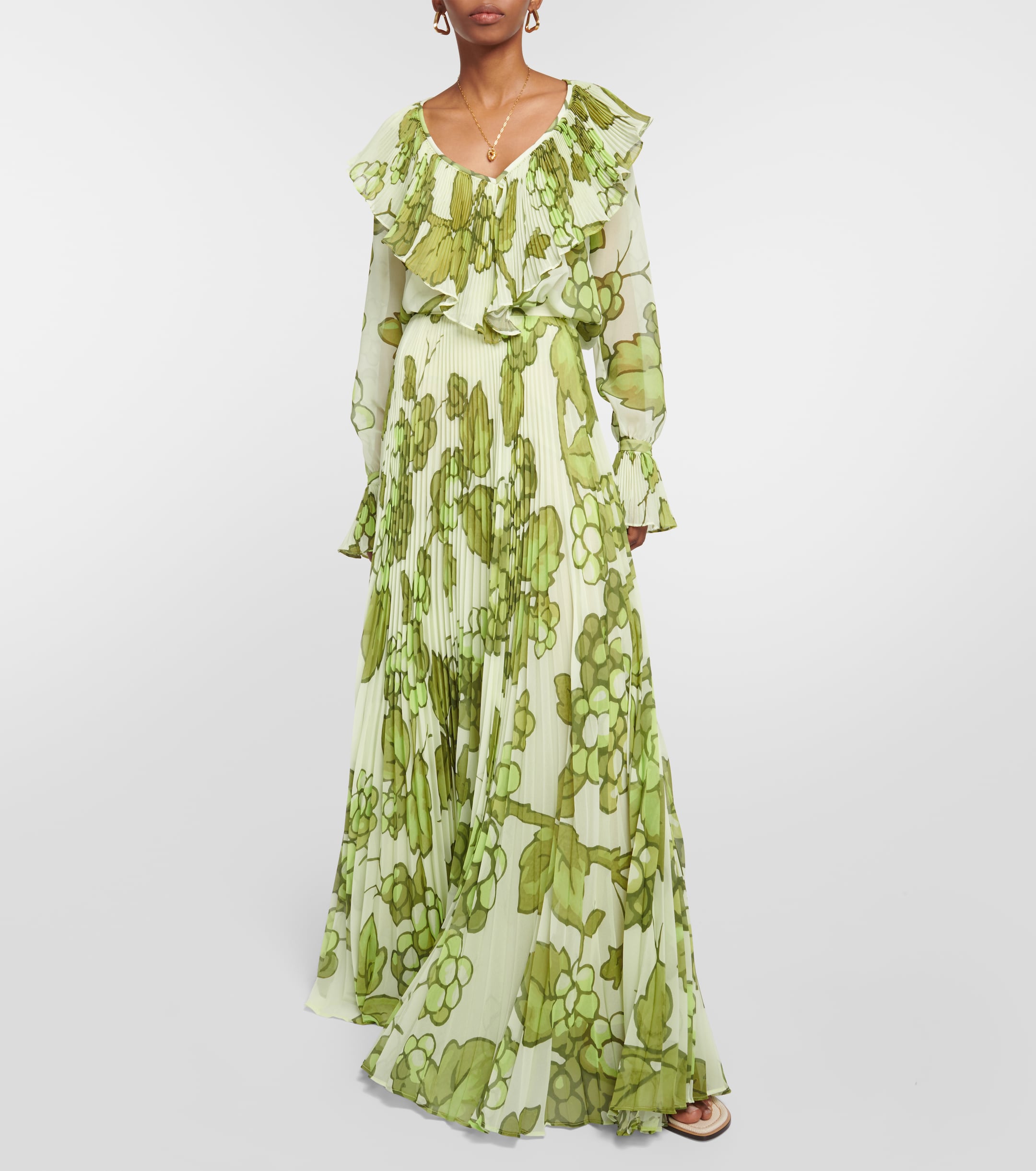 Etro Printed pleated high-rise maxi skirt