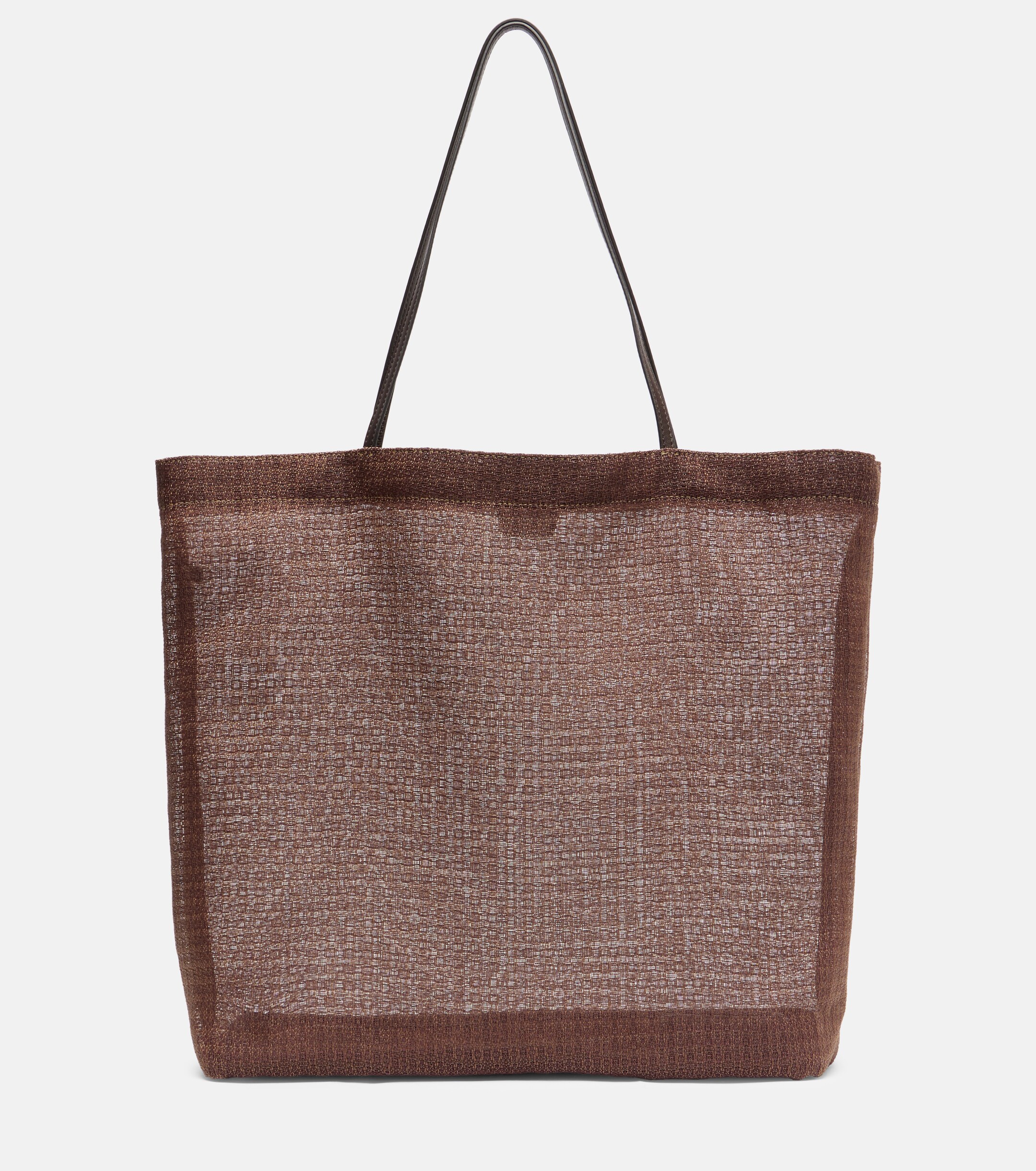 The Row Barn leather-trimmed mesh tote bag