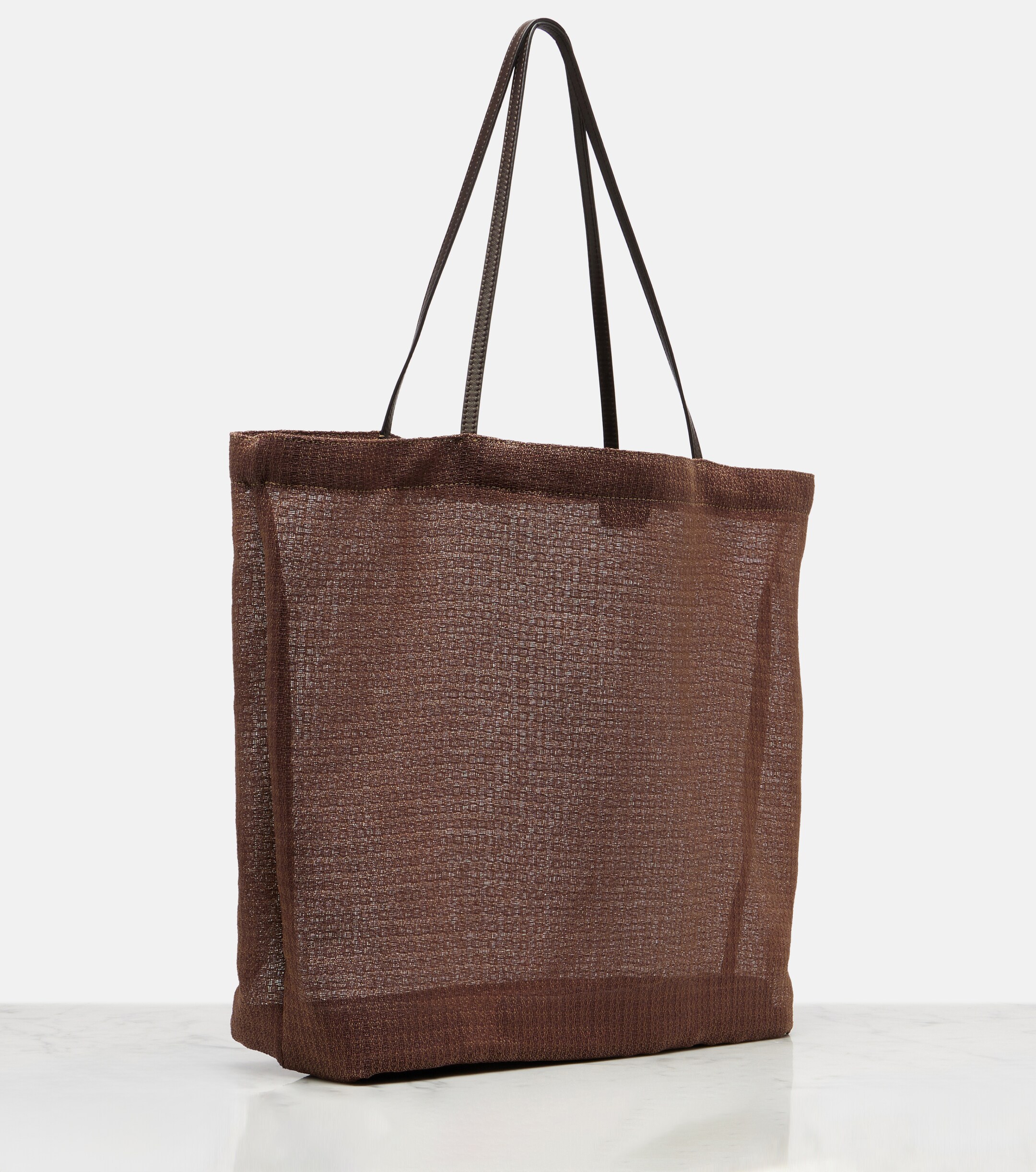 The Row Barn leather-trimmed mesh tote bag