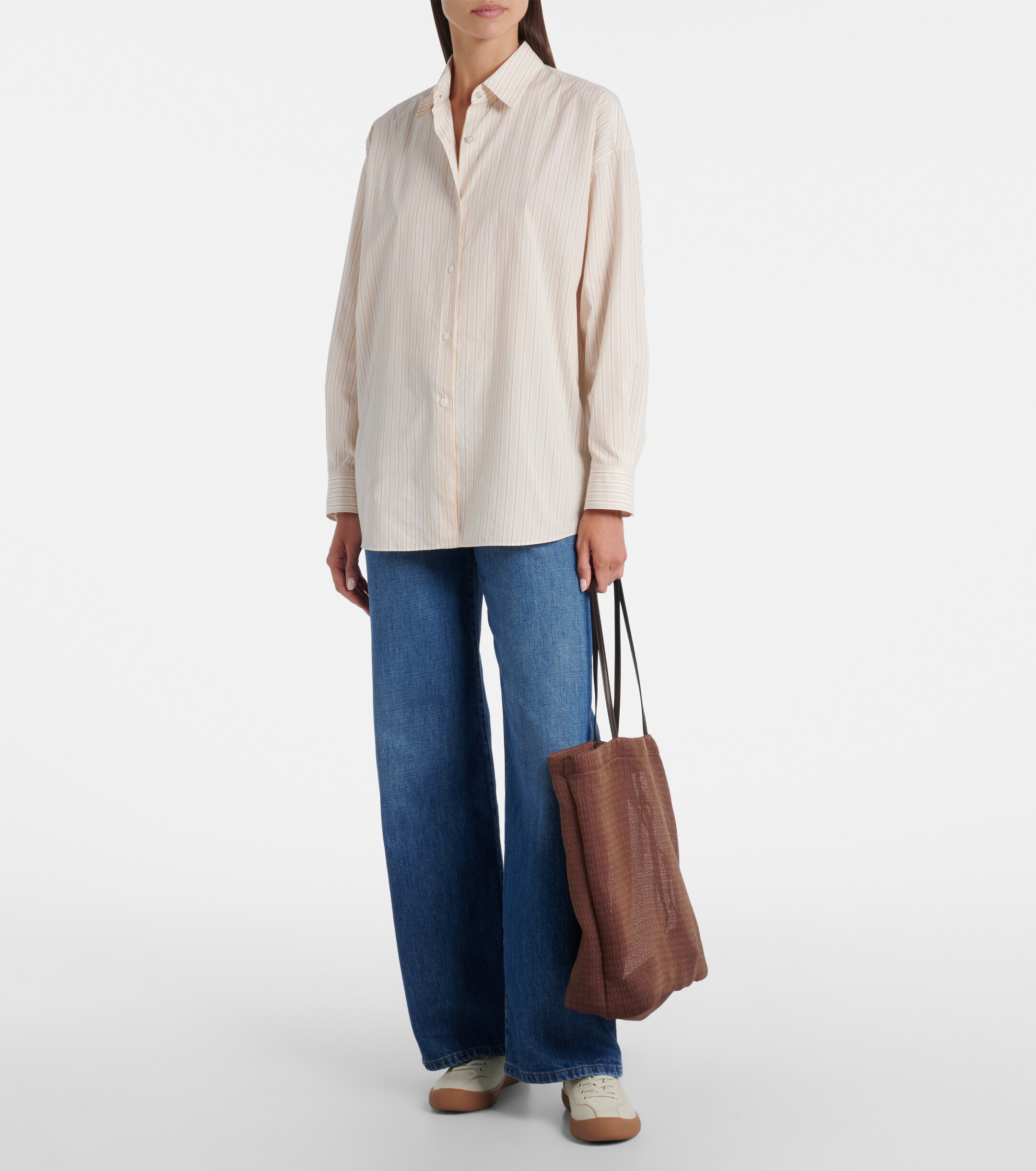 The Row Barn leather-trimmed mesh tote bag
