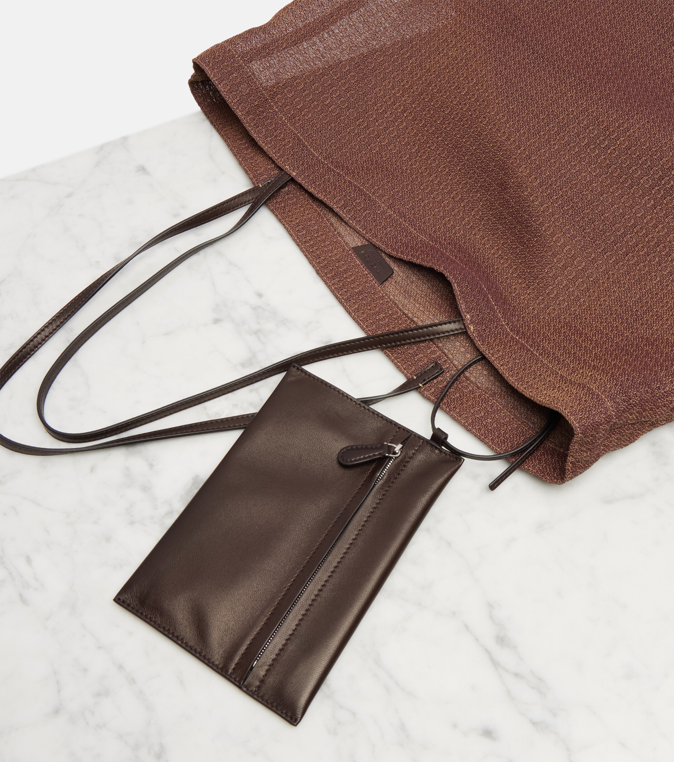 The Row Barn leather-trimmed mesh tote bag
