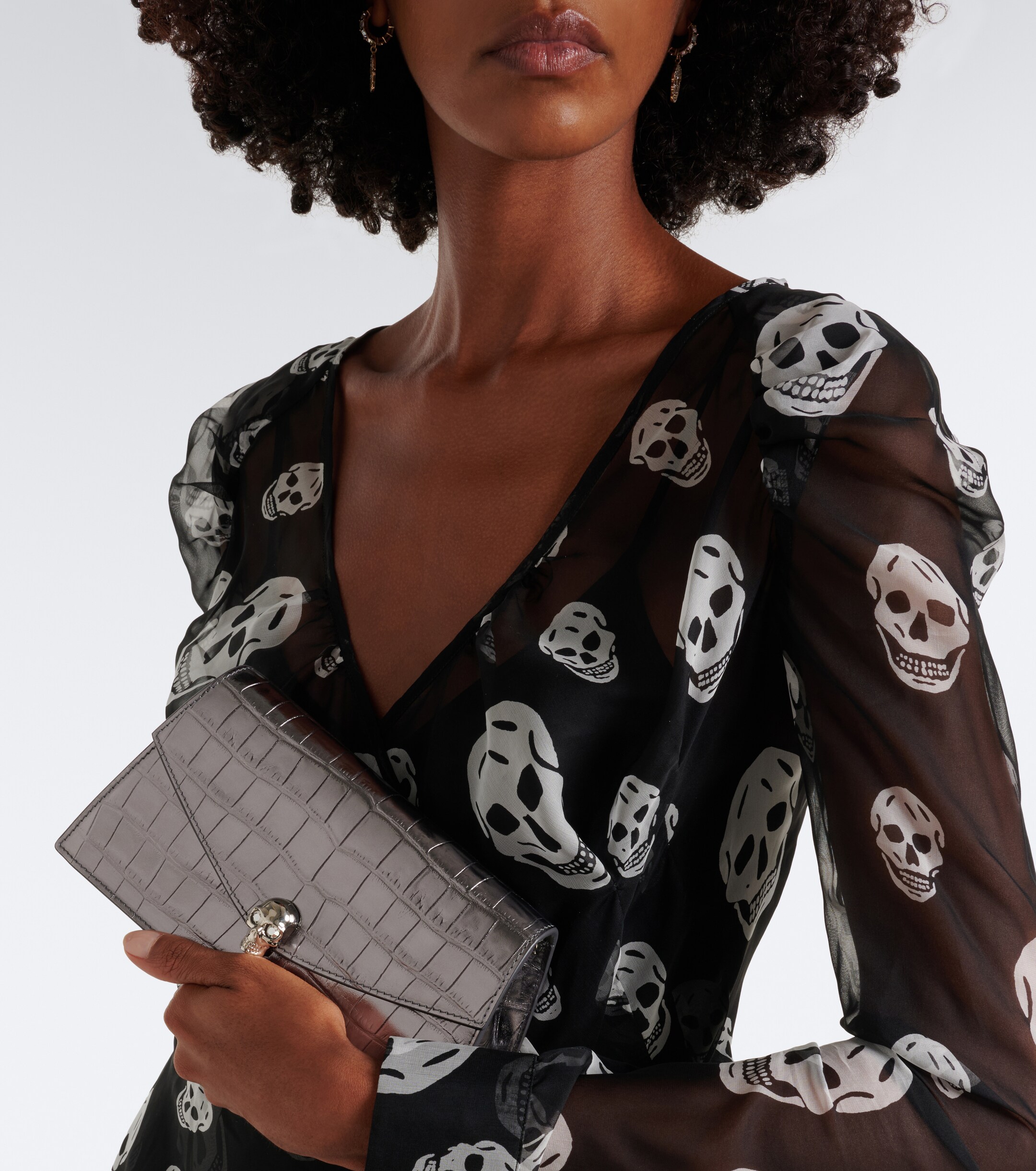 McQueen Skull Mini croc-effect leather clutch