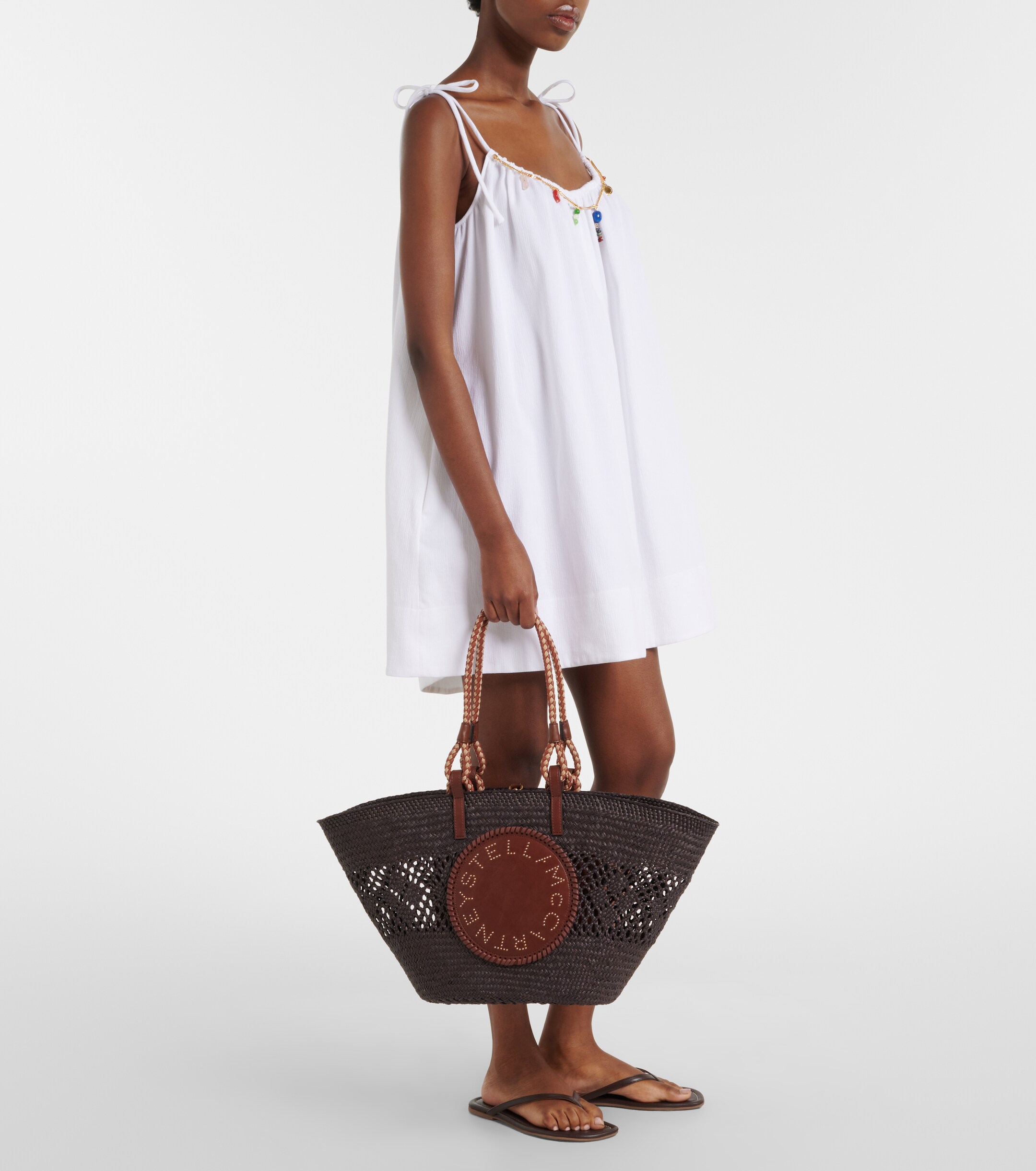 Stella McCartney Logo Large raffia basket bag