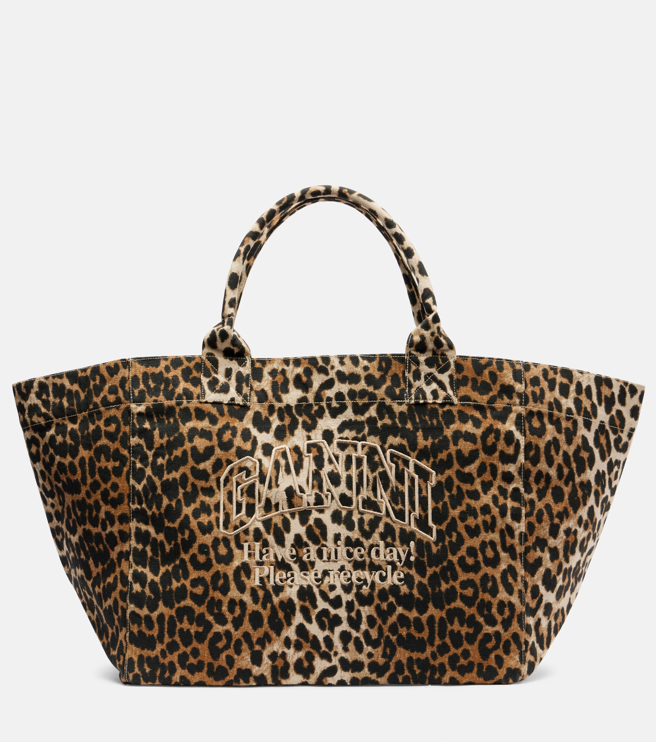 GANNI Large leopard-print canvas tote bag