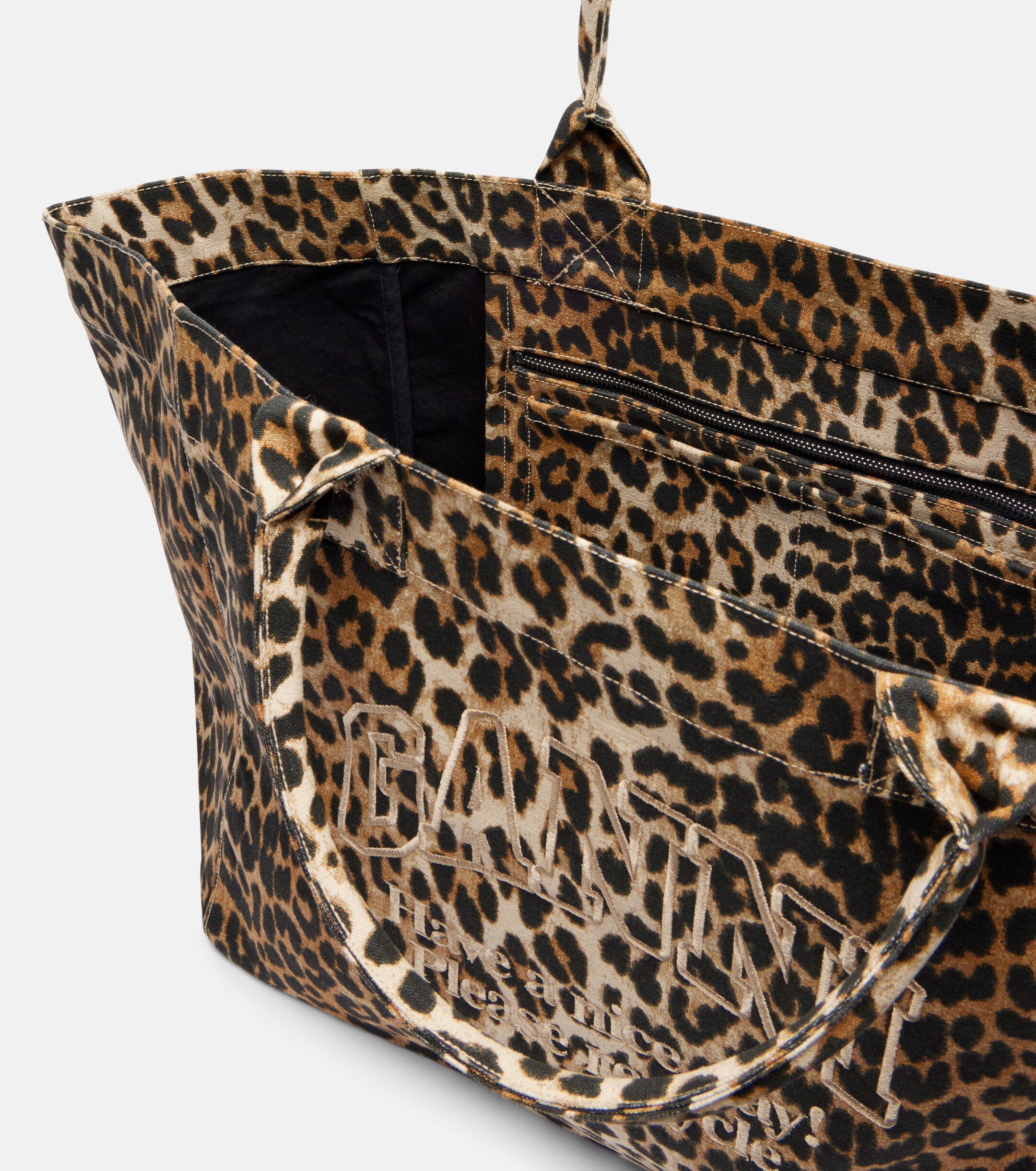 GANNI Large leopard-print canvas tote bag