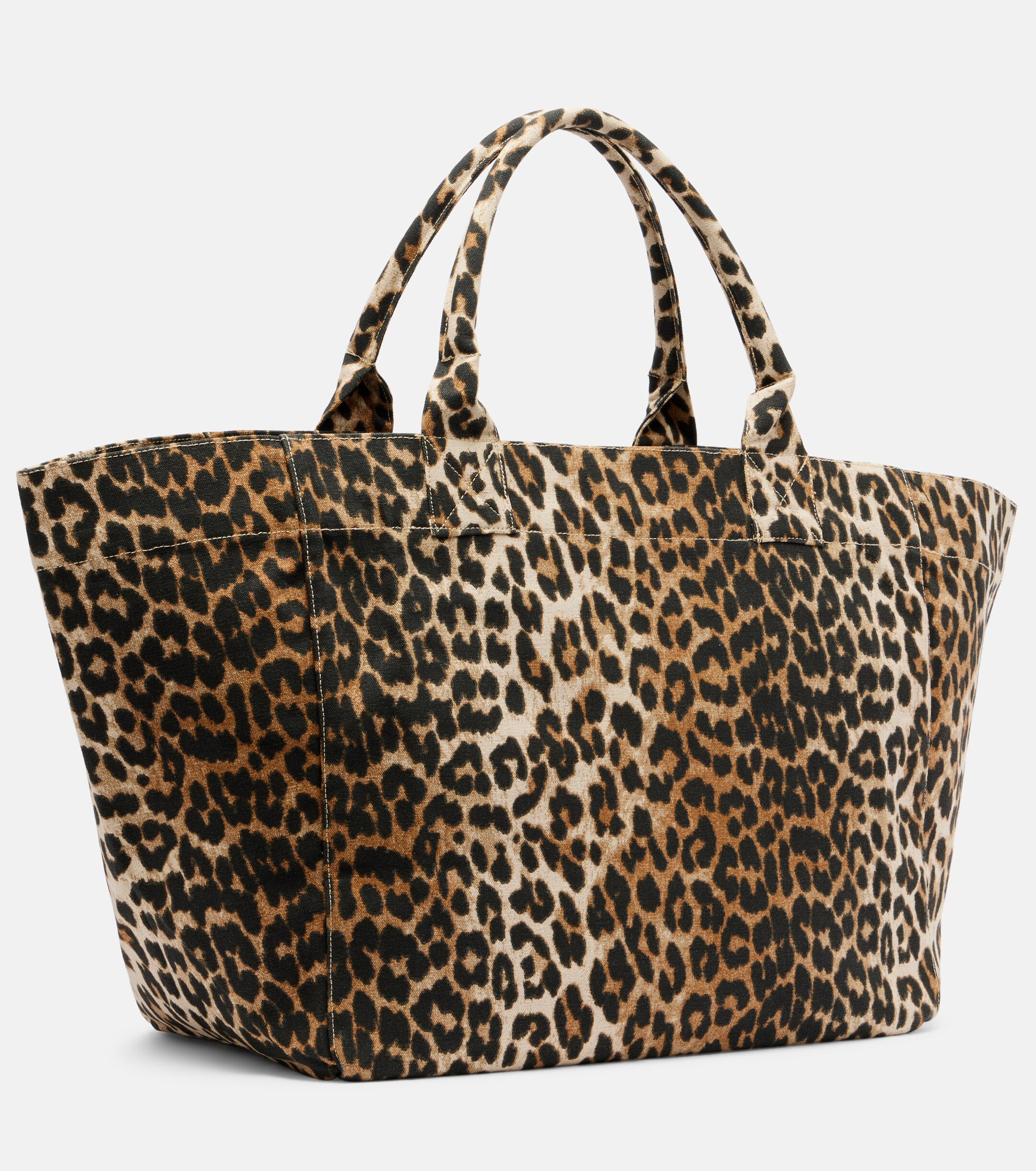 GANNI Large leopard-print canvas tote bag