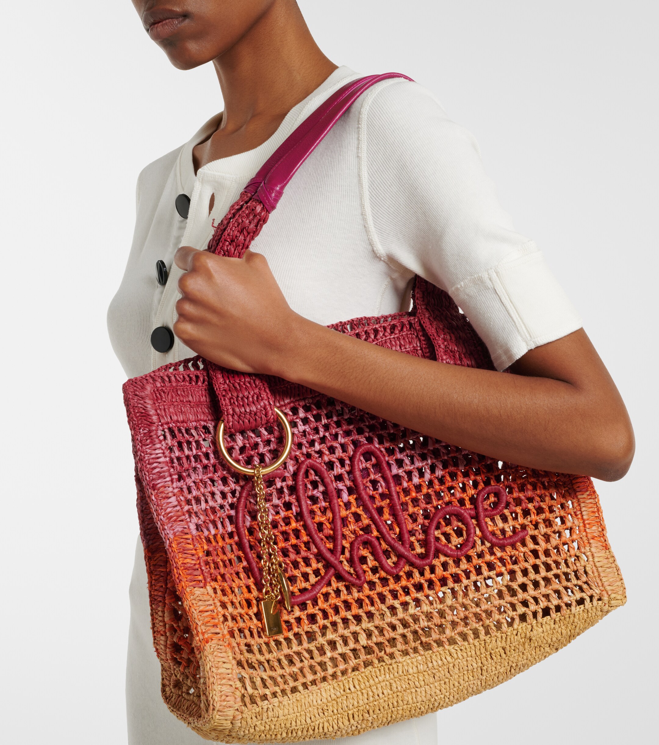 Chloé Summer Banana East-West raffia tote bag