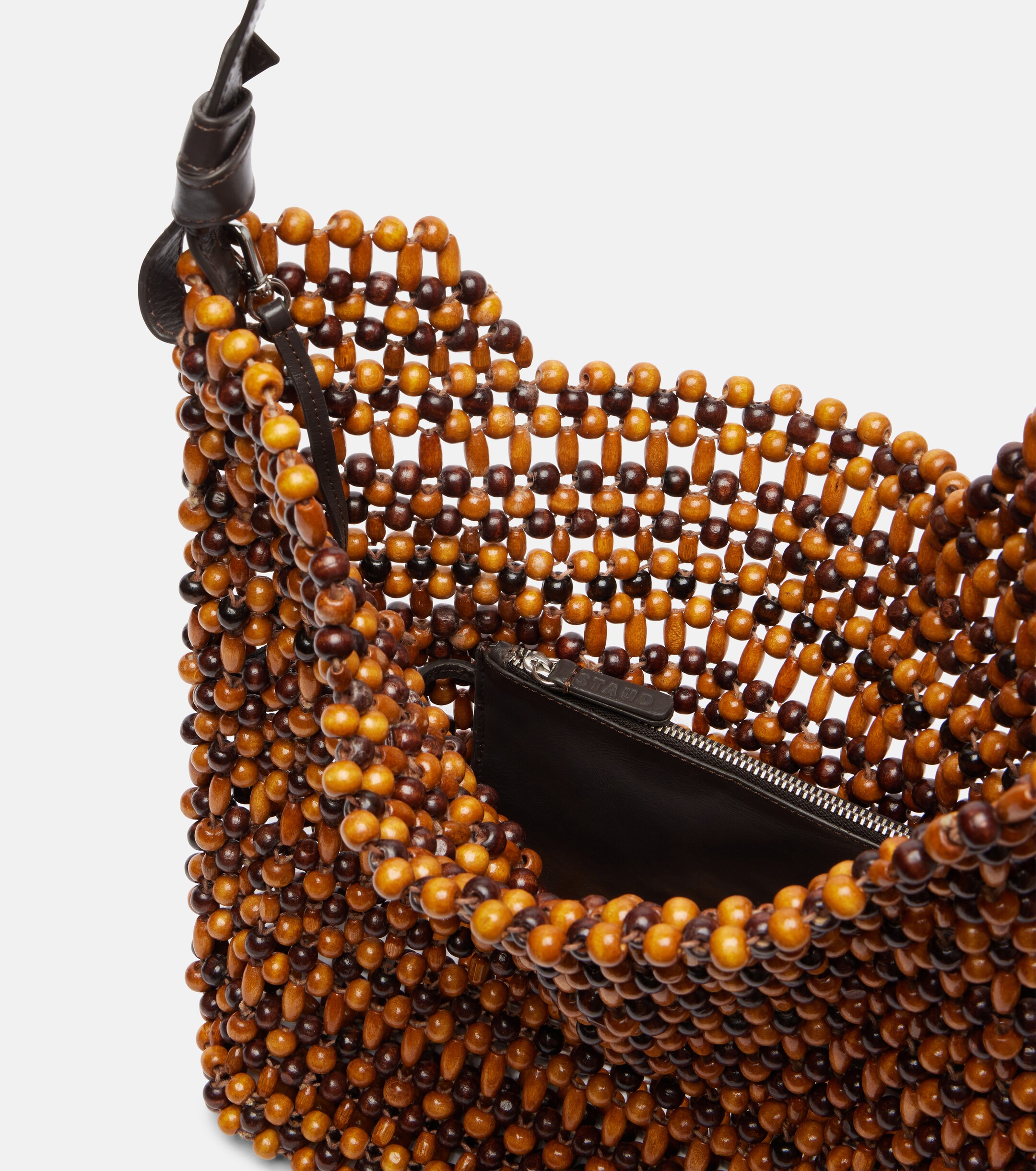 Staud Drift beaded leather-trimmed tote bag