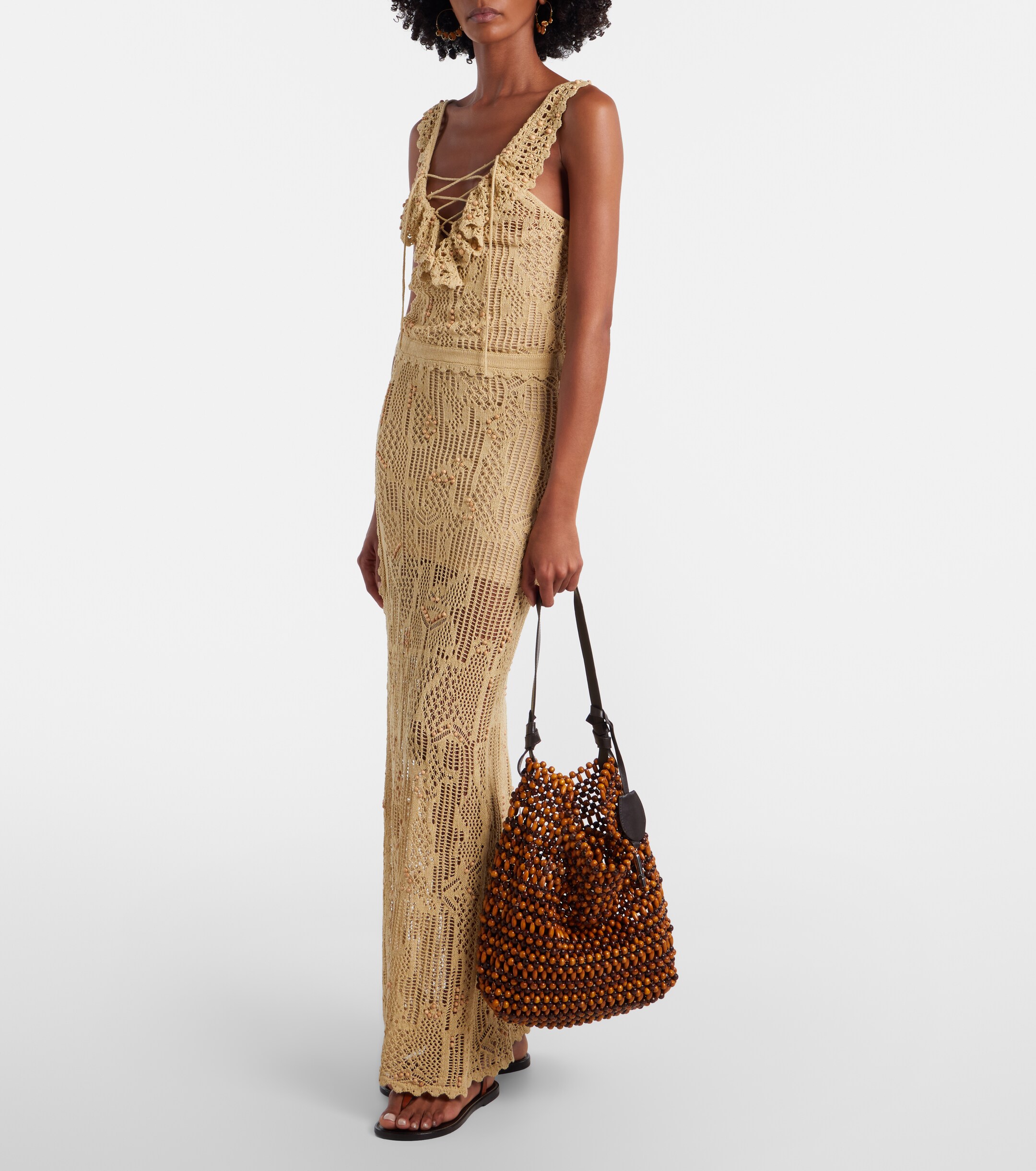Staud Drift beaded leather-trimmed tote bag