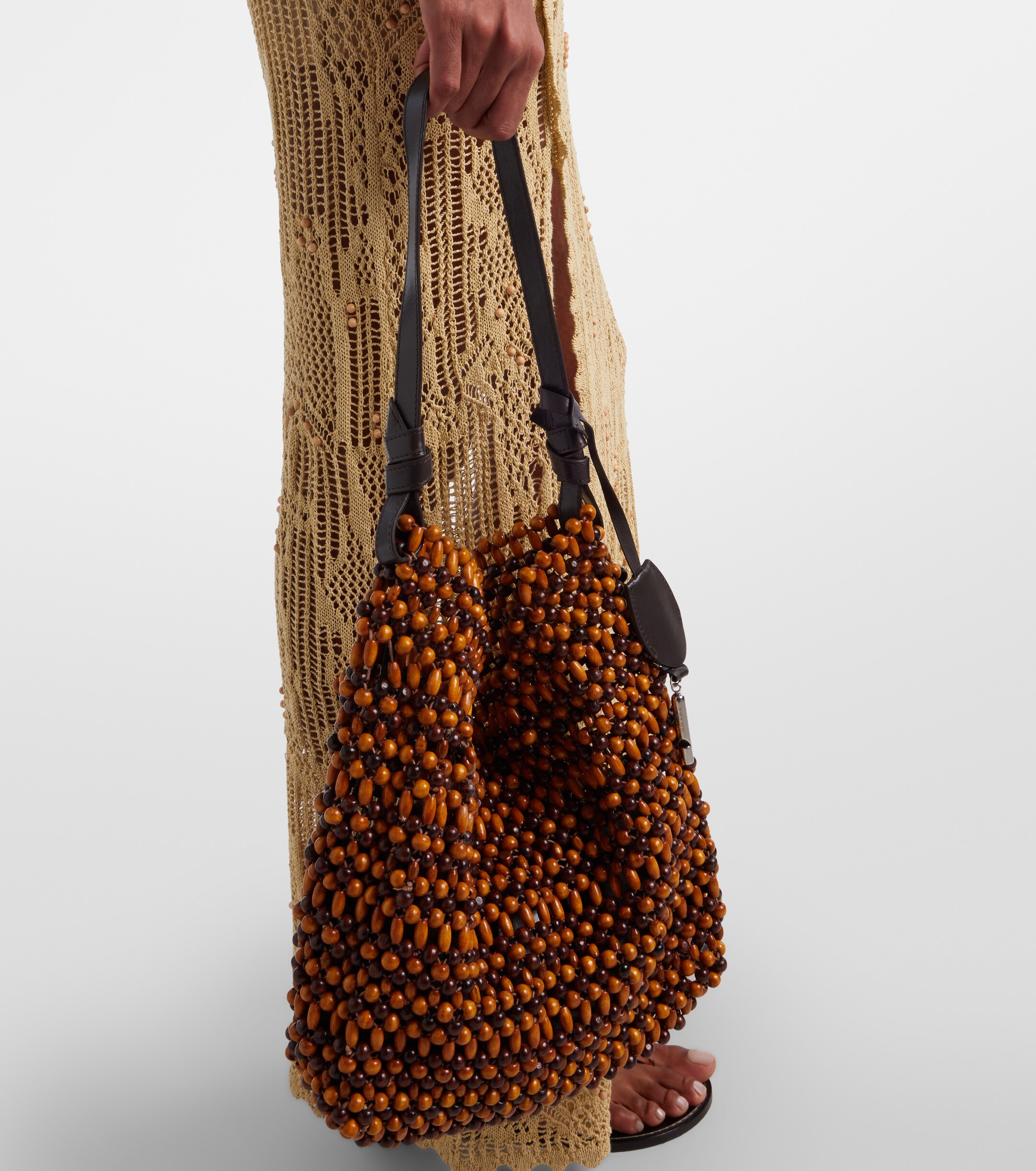 Staud Drift beaded leather-trimmed tote bag
