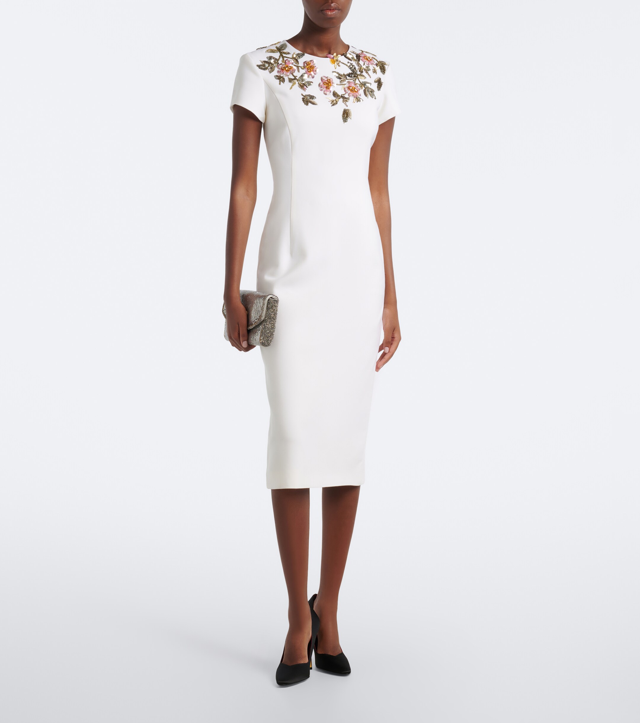 Oscar de la Renta Oscar de la Renta Floral-appliqué wool-blend cocktail dress