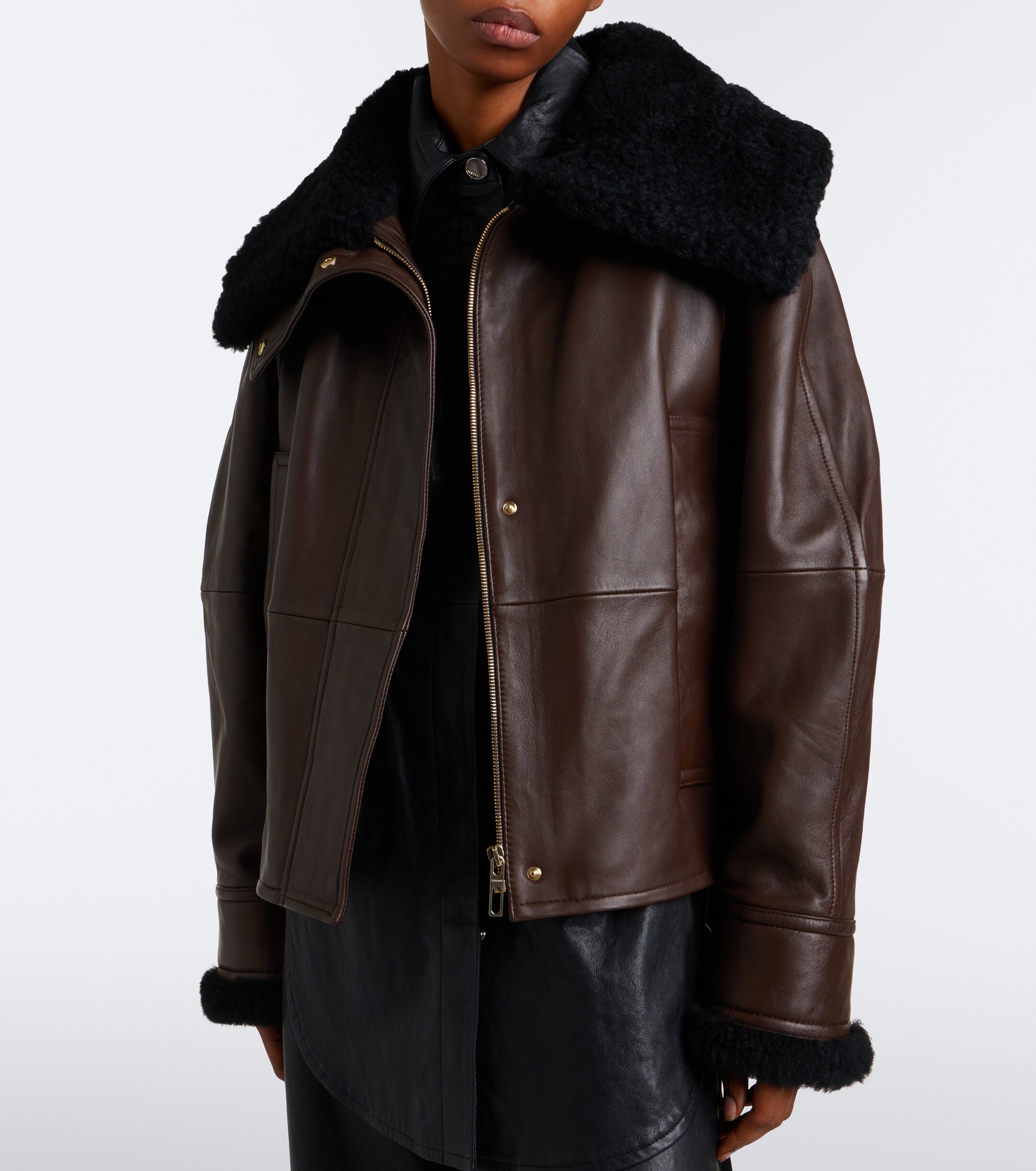 Sportmax Sportmax Padded shearling-trimmed leather jacket