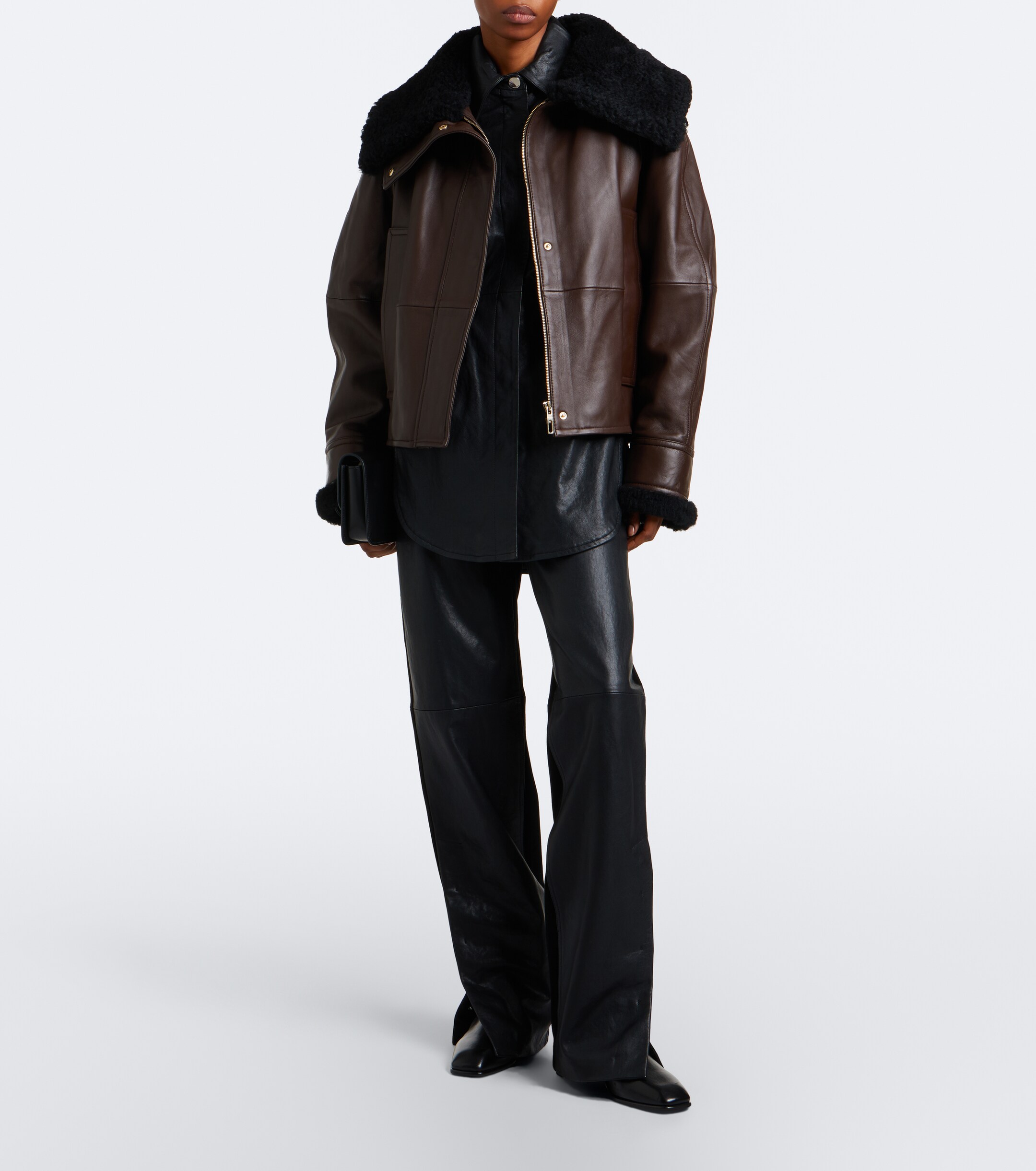 Sportmax Sportmax Padded shearling-trimmed leather jacket