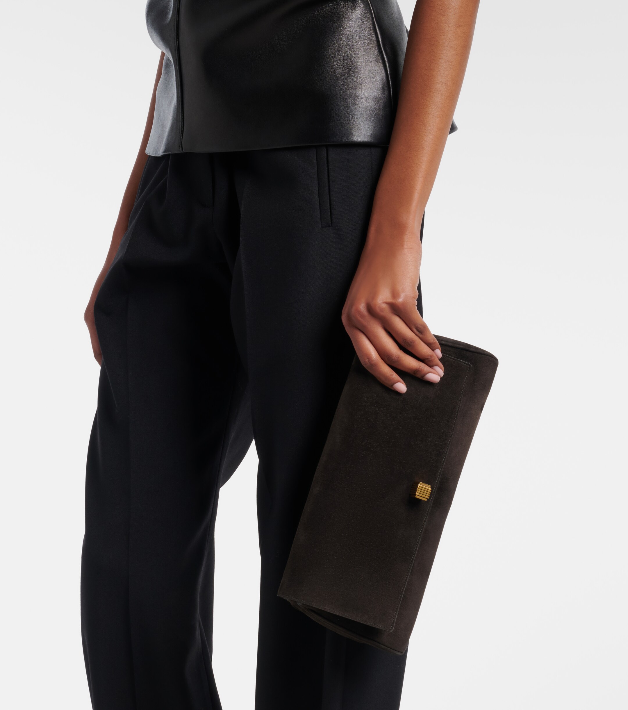 KHAITE Audrey suede clutch