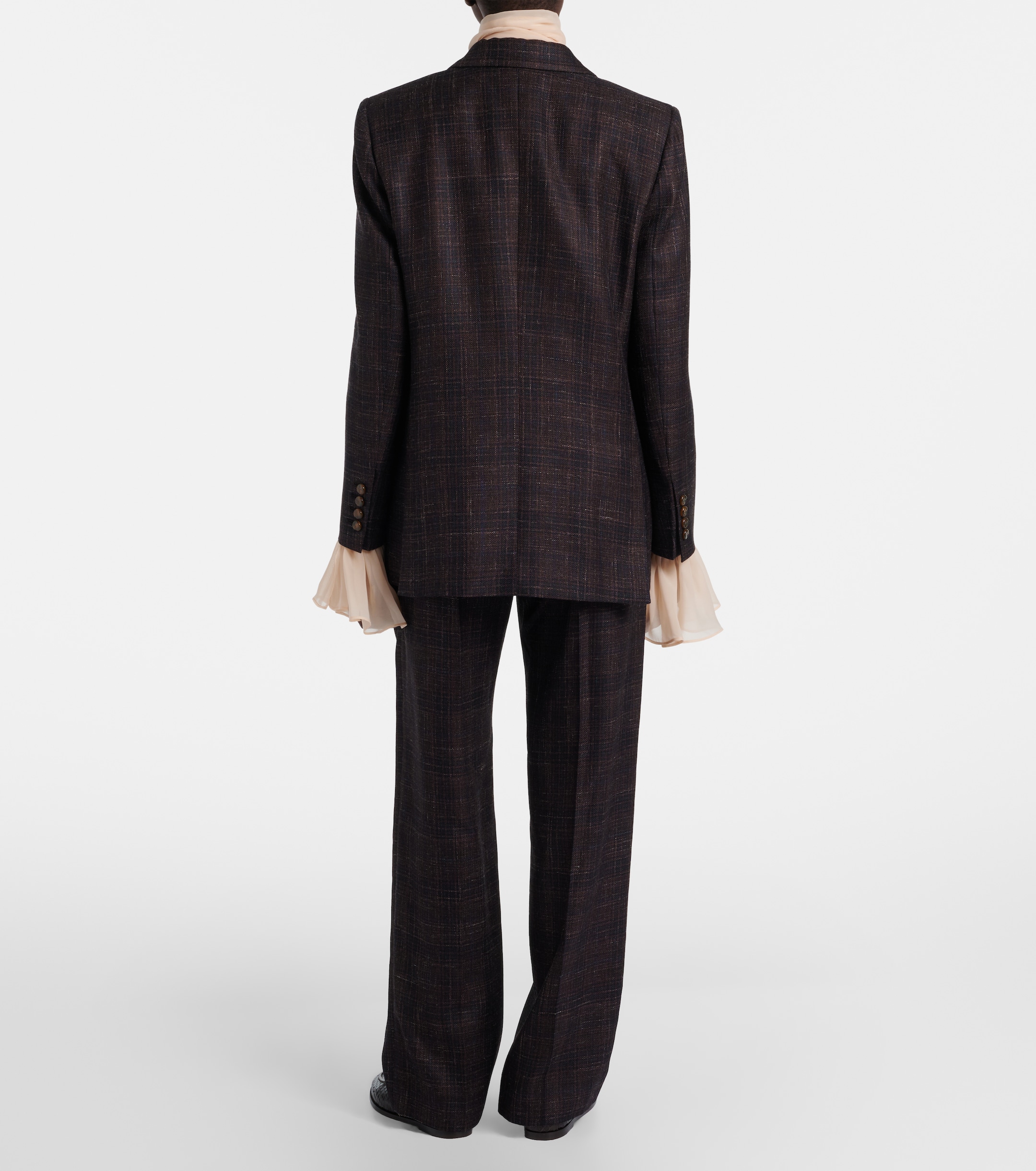 Blazé Milano Fox checked wool and silk wide-leg pants
