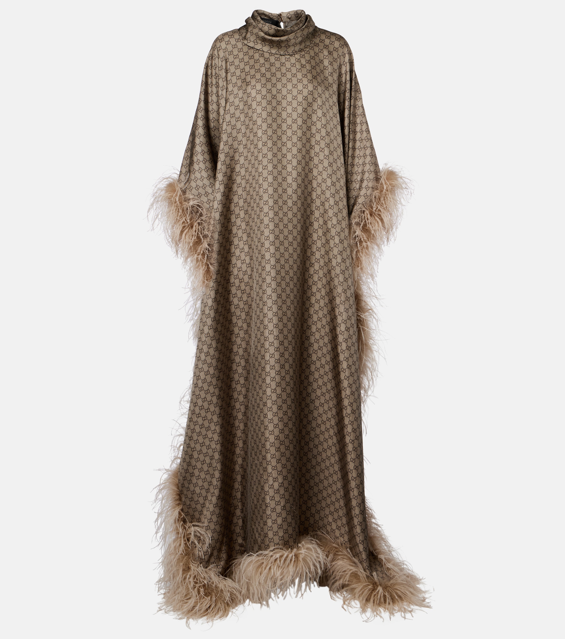 Gucci GG feather-trimmed silk twill kaftan thumbnail