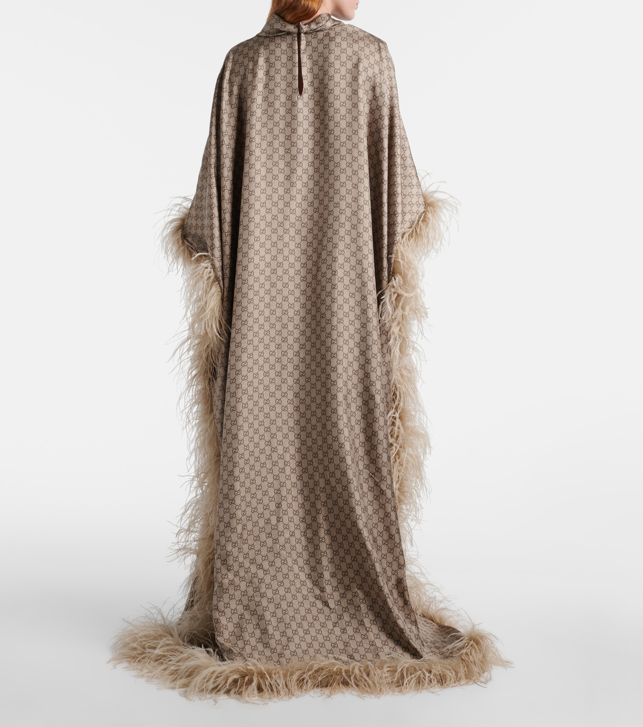Gucci GG feather-trimmed silk twill kaftan thumbnail