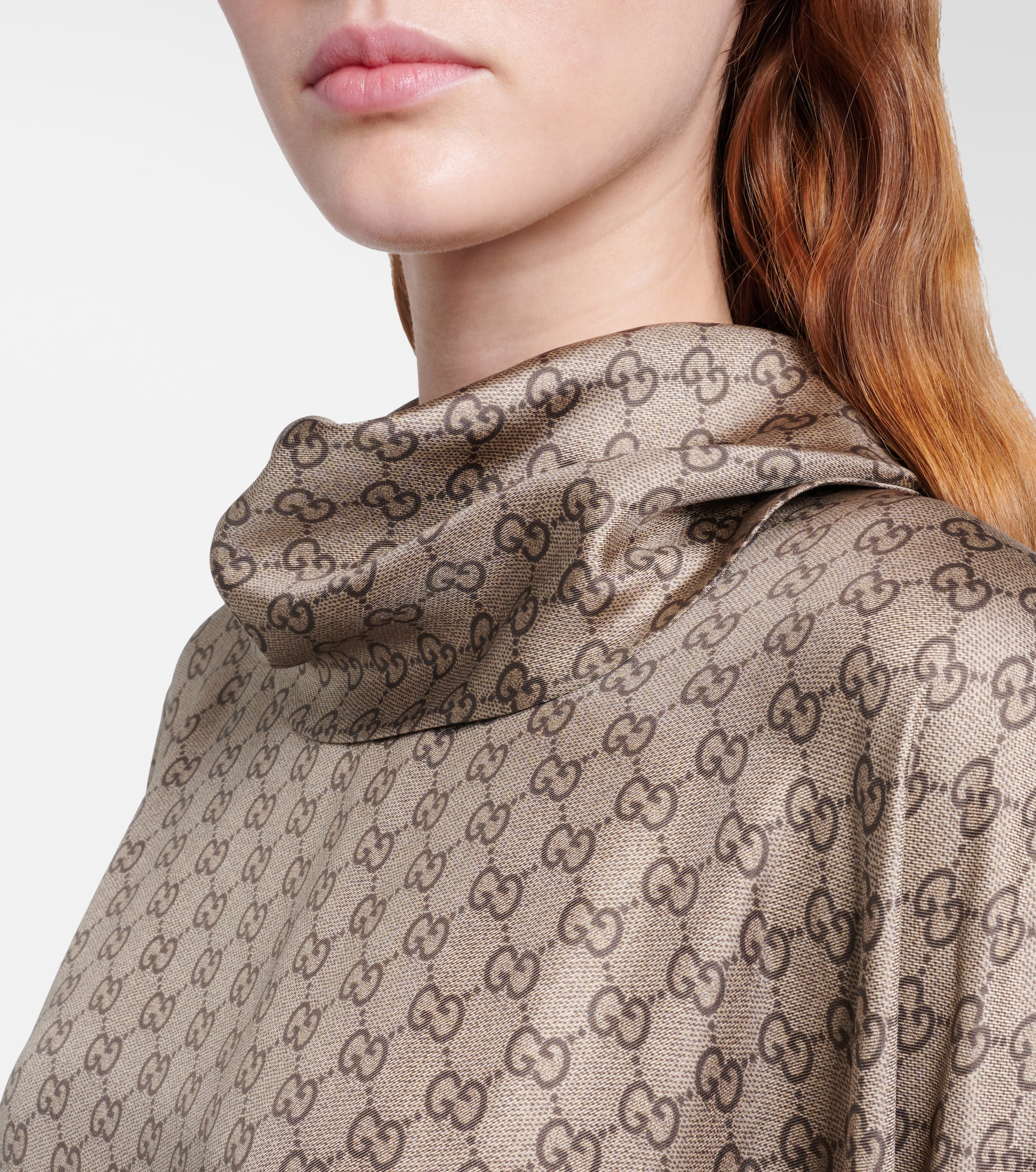 Gucci GG feather-trimmed silk twill kaftan thumbnail