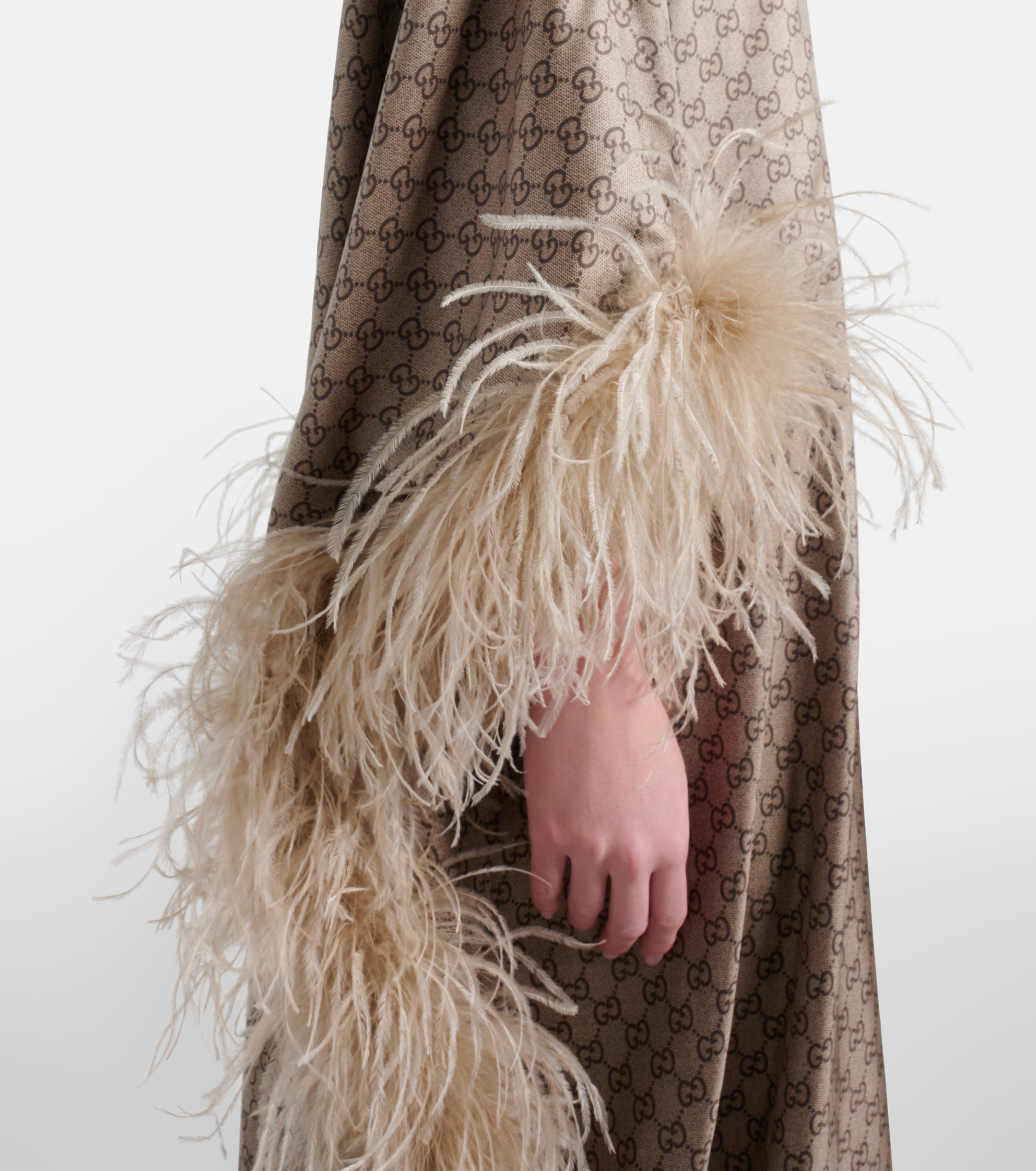 Gucci GG feather-trimmed silk twill kaftan thumbnail