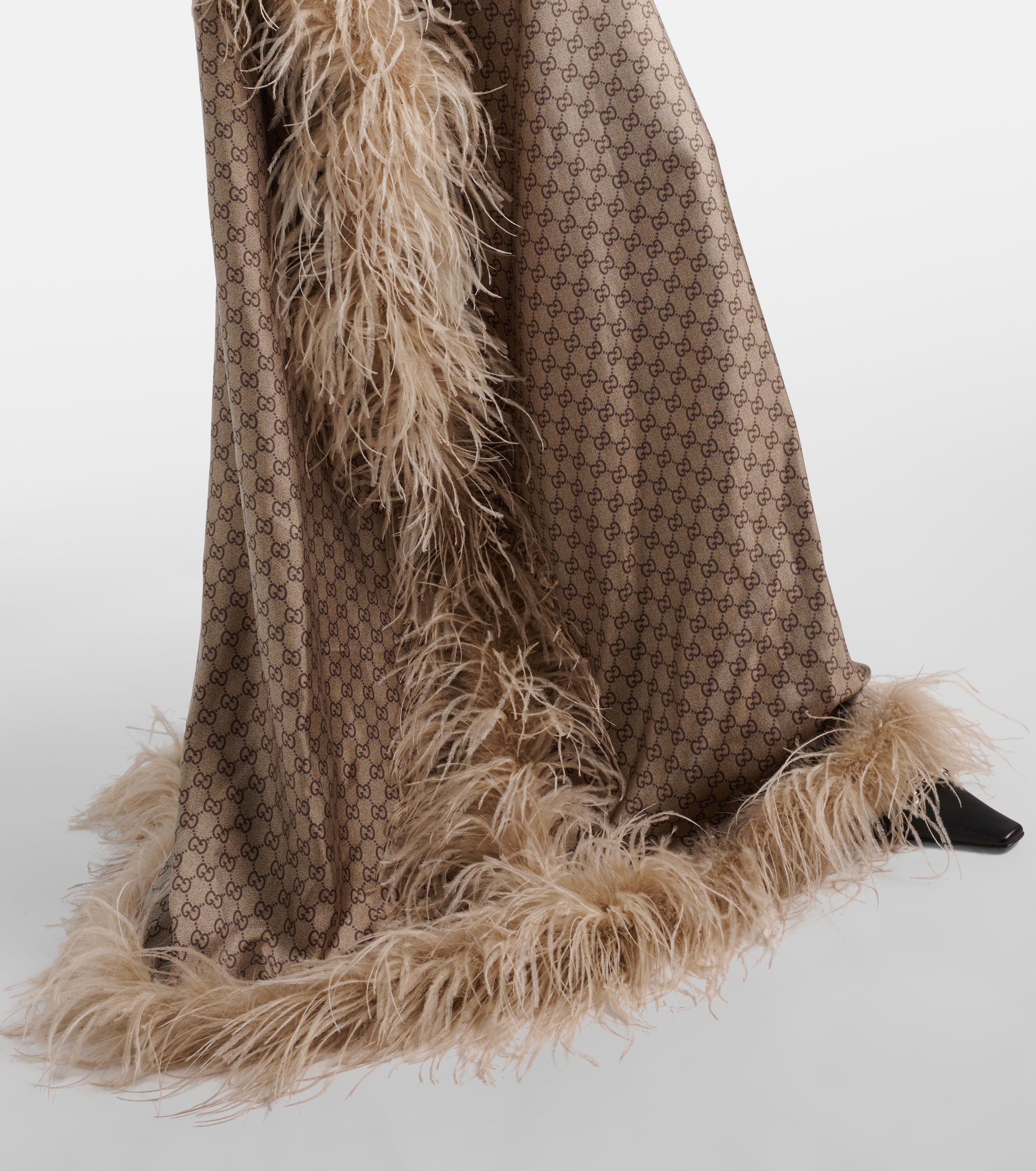 Gucci GG feather-trimmed silk twill kaftan thumbnail