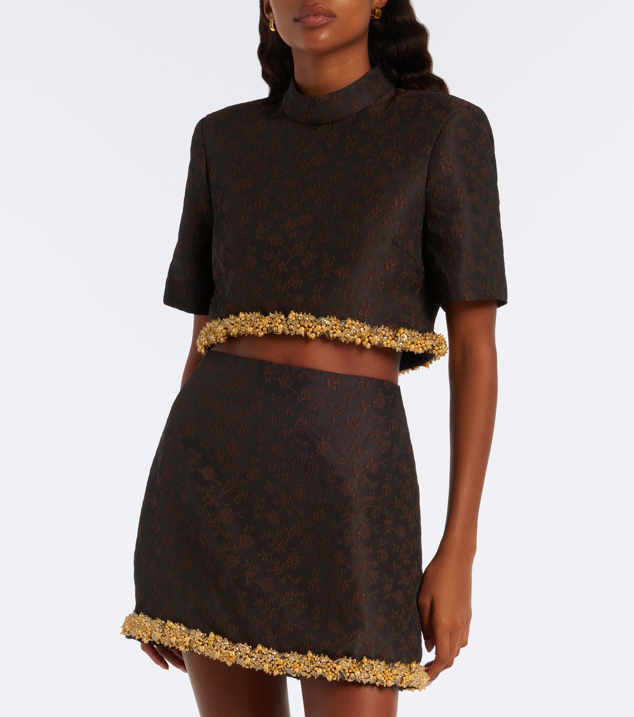 SIMKHAI Simkhai Jalen embellished jacquard crop top